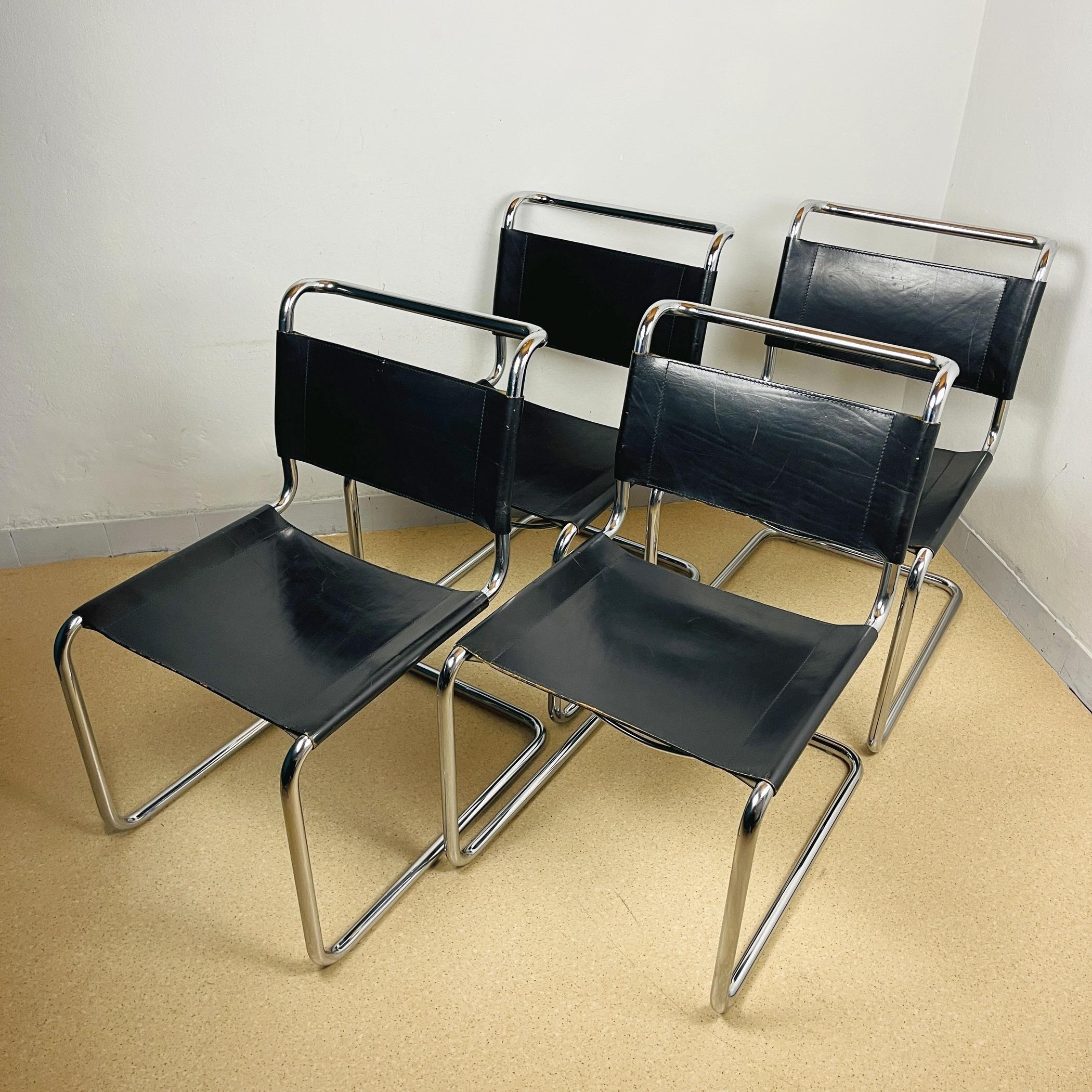 Mid-Century Modern Set of 4 Dining Chairs B33 Design by Marcel Breuer, Italy