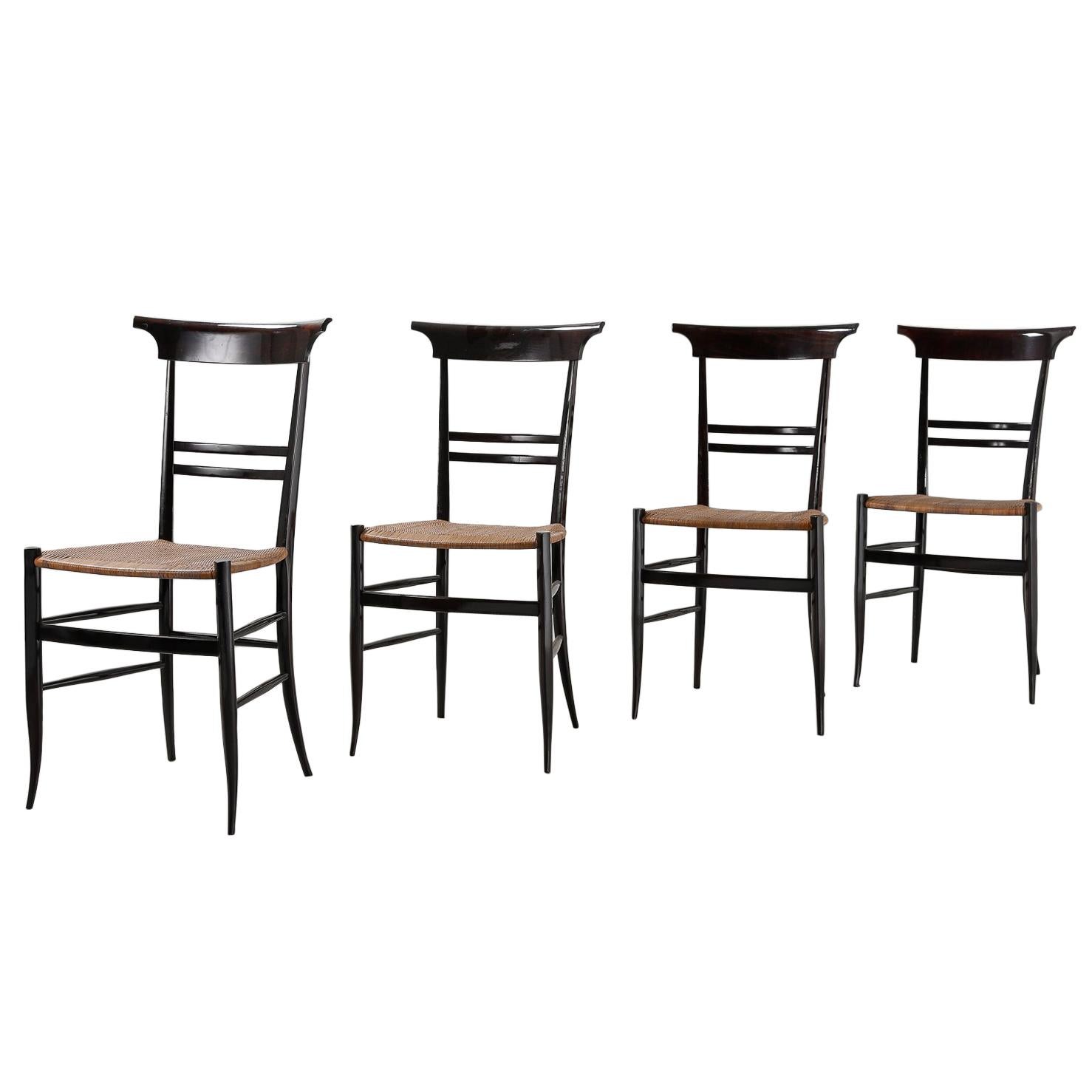 Set of 4 Dining Chairs, Black Frame and Cane Seat