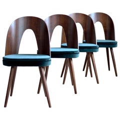 Set of 4 Dining Chairs by Antonin Šuman in Green Velvet by Kvadrat, Midcentury