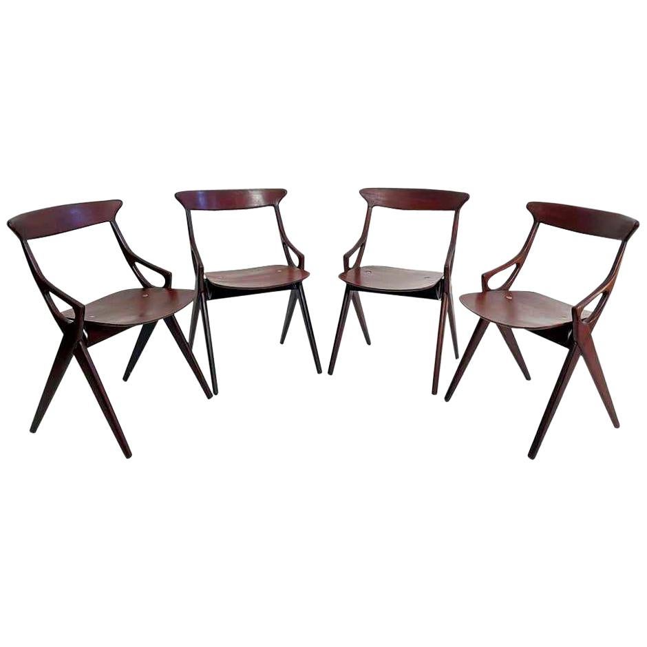 Danish Set of 4 Dining Chairs by Arne Hovmand Olsen for Mogens Kold, Denmark, 1959 For Sale