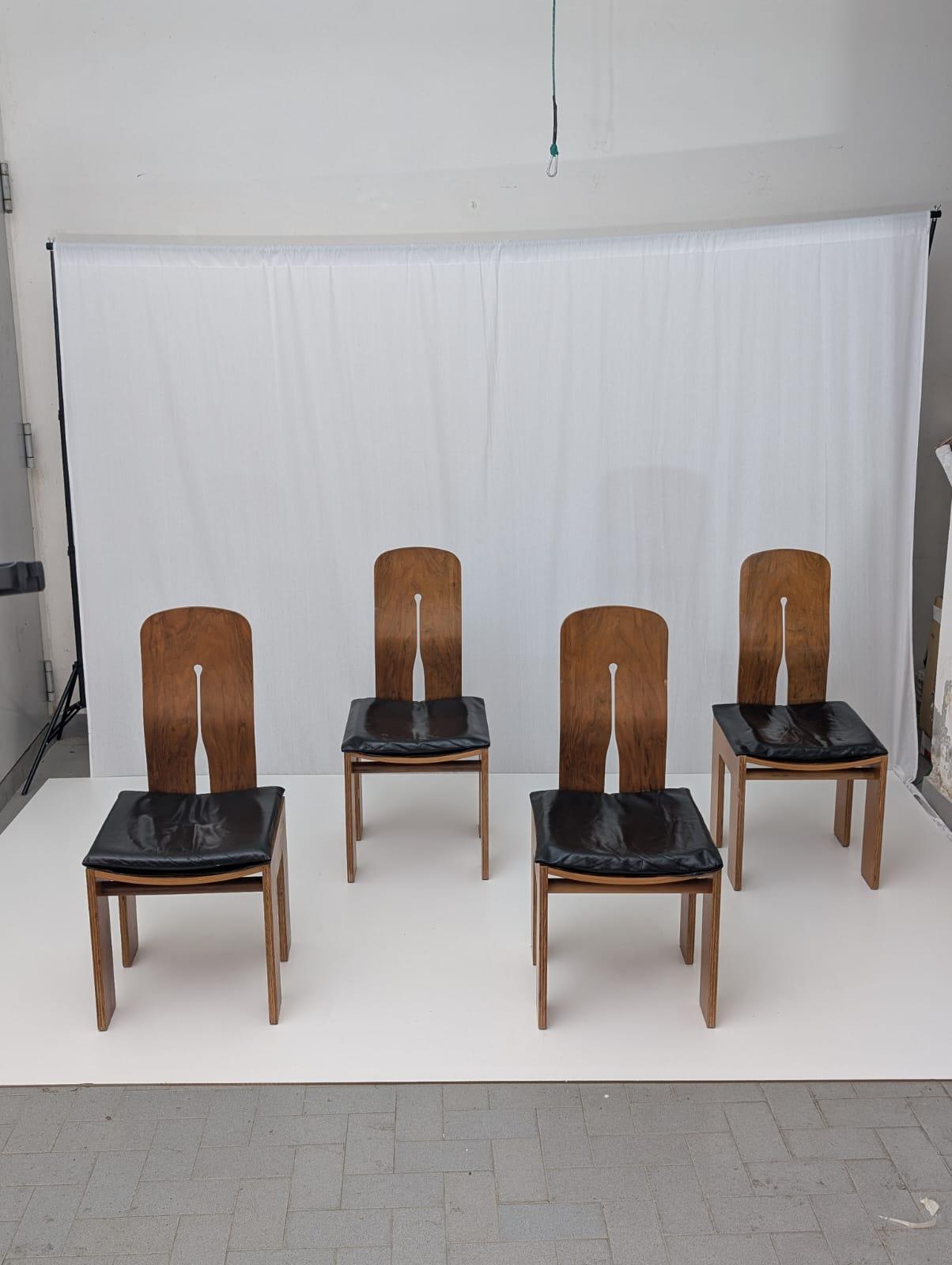 Leather Set of 4 Dining Chairs by Carlo Scarpa for Bernini, 70s