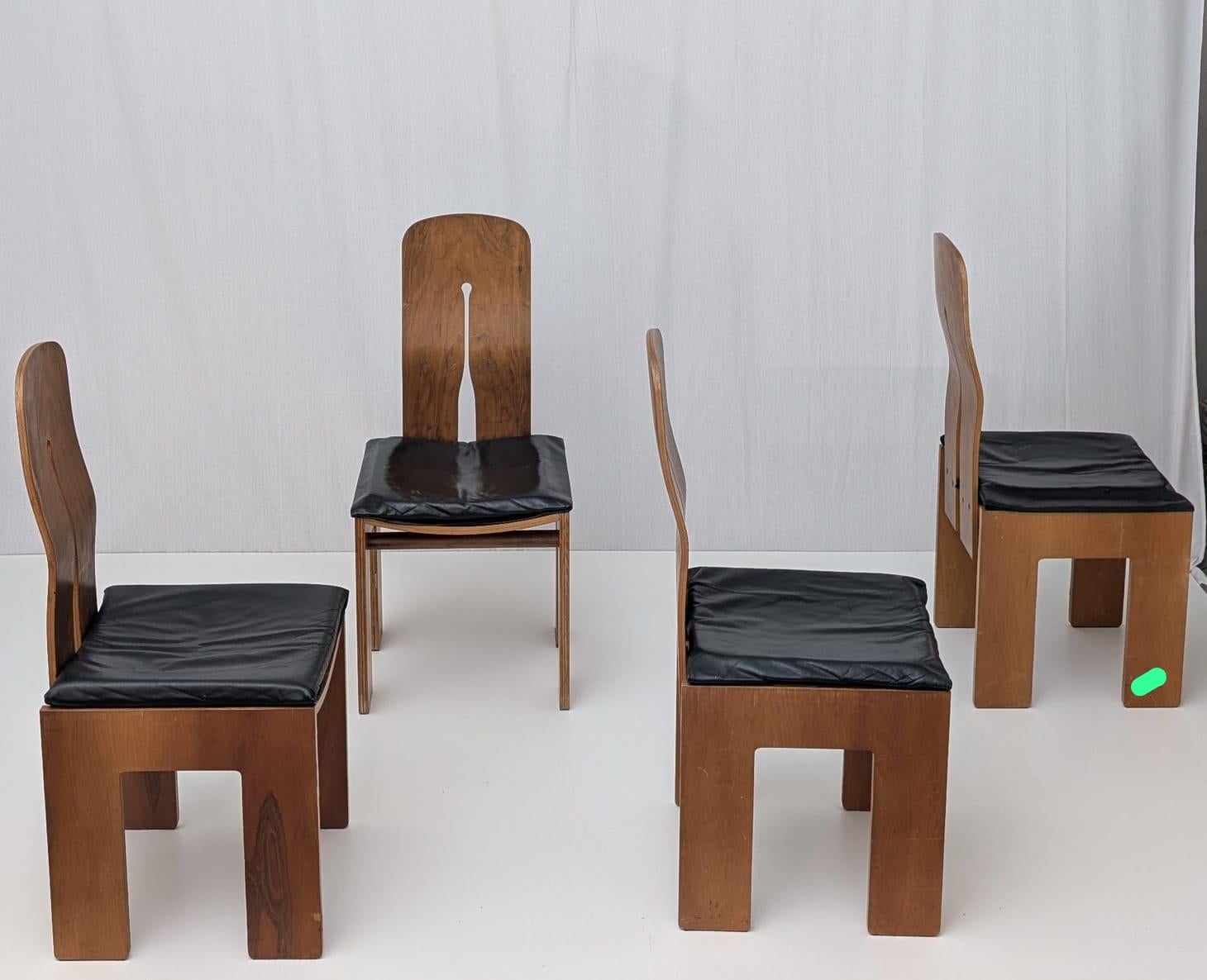 Set of 4 Dining Chairs by Carlo Scarpa for Bernini, 70s 1