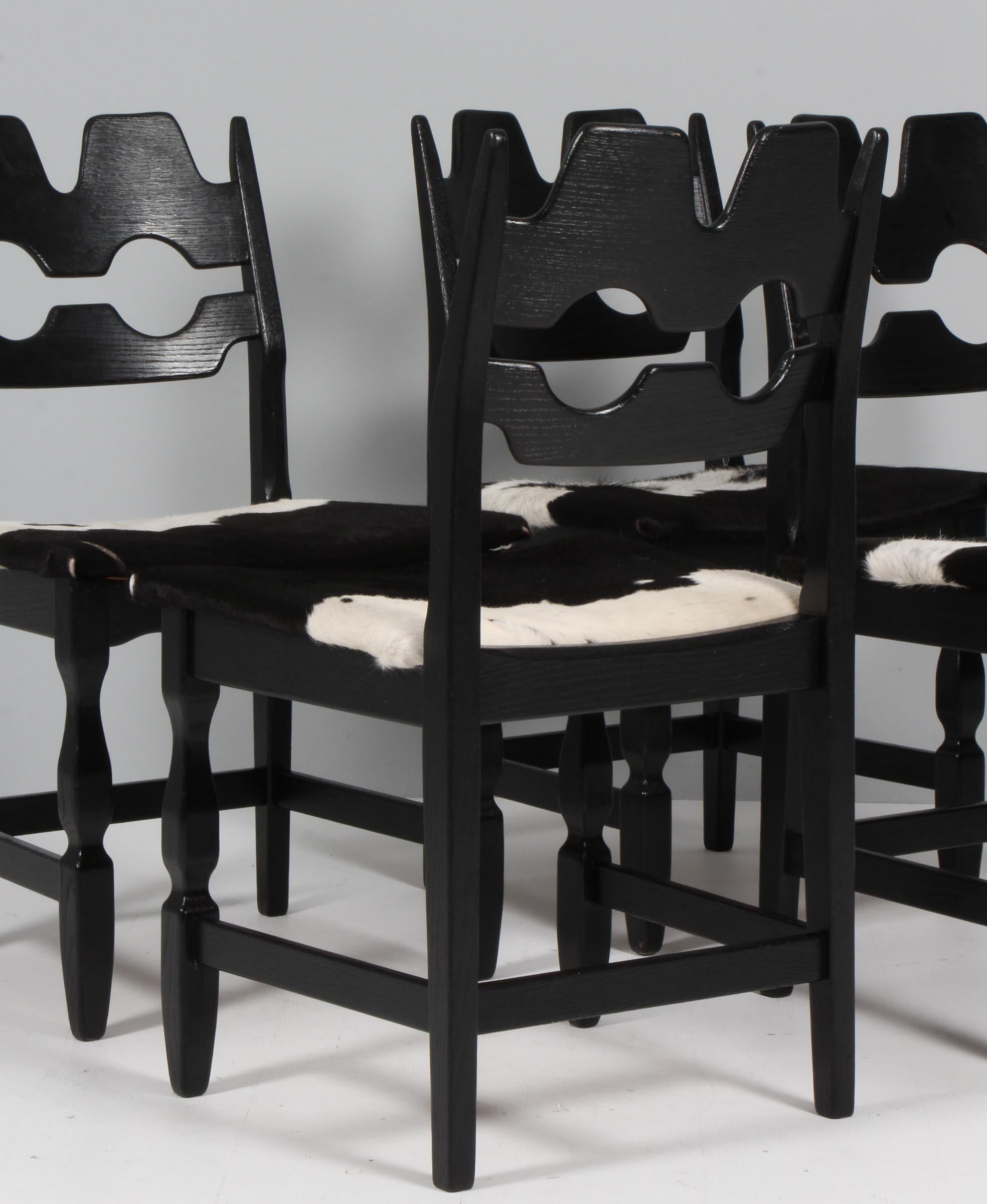 Late 20th Century Set of 4 Dining Chairs by Henning Kjærnulf, Model Razoblade, Denmark 1970s, Oak For Sale