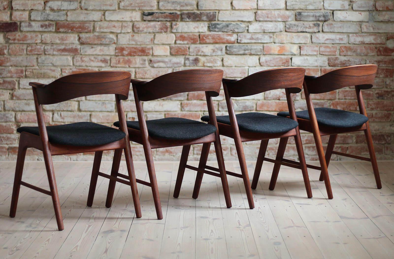 Scandinavian Modern Set of 4 Dining Chairs in Kai Kristiansen Style, 1960s, Fully Renovated