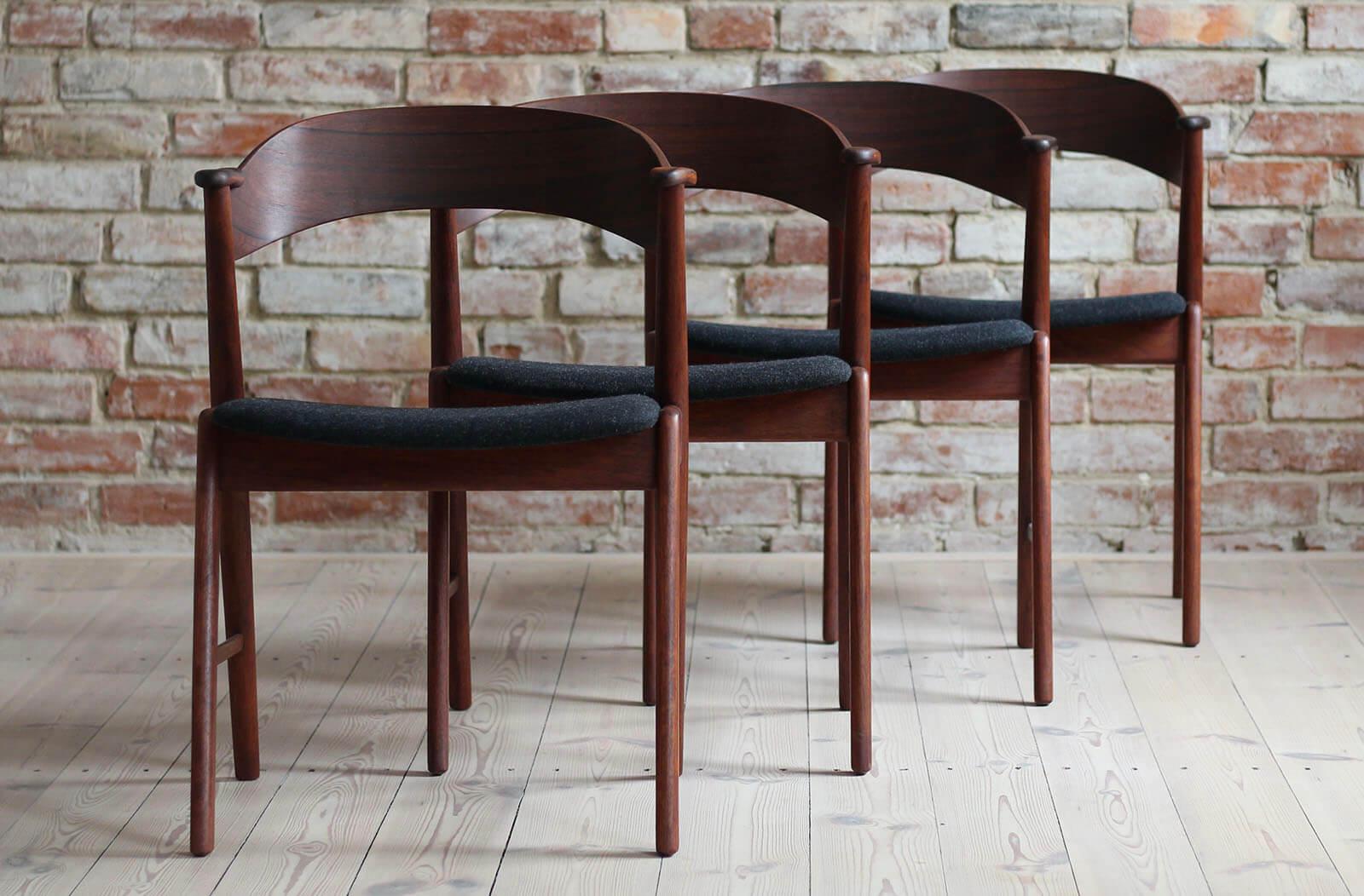 Scandinavian Set of 4 Dining Chairs in Kai Kristiansen Style, 1960s, Fully Renovated
