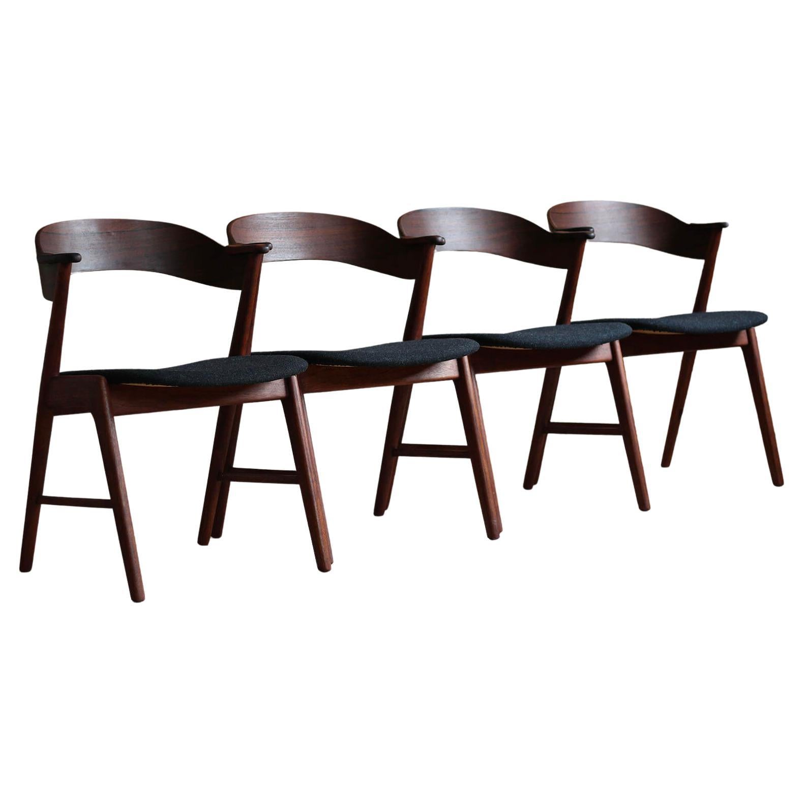 Set of 4 Dining Chairs in Kai Kristiansen Style, 1960s, Fully Renovated