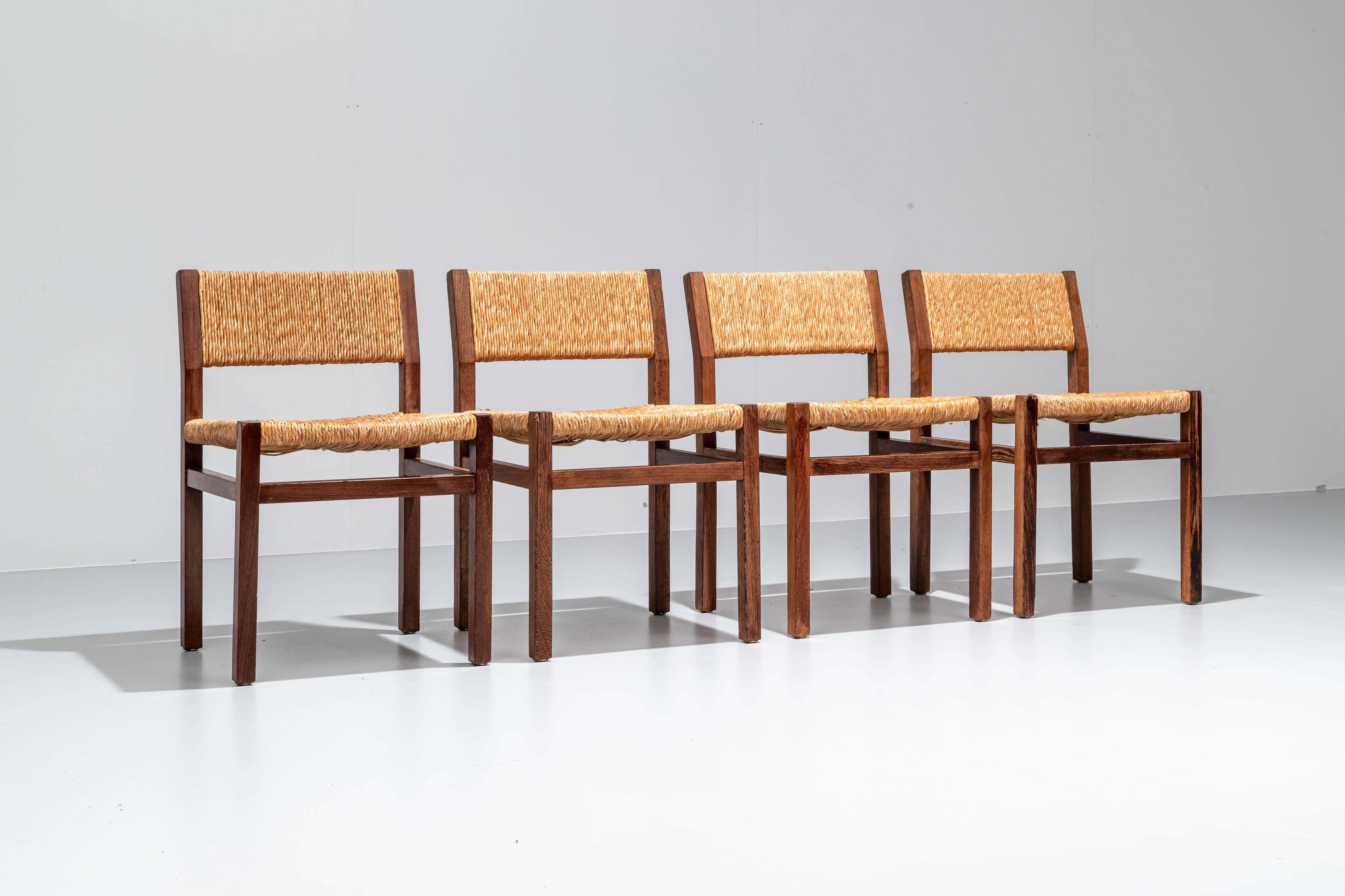 Mid-Century Modern Set of 4 Dining Chairs by Martin Visser for 'T Spectrum in Wengé Hardwood, 1967
