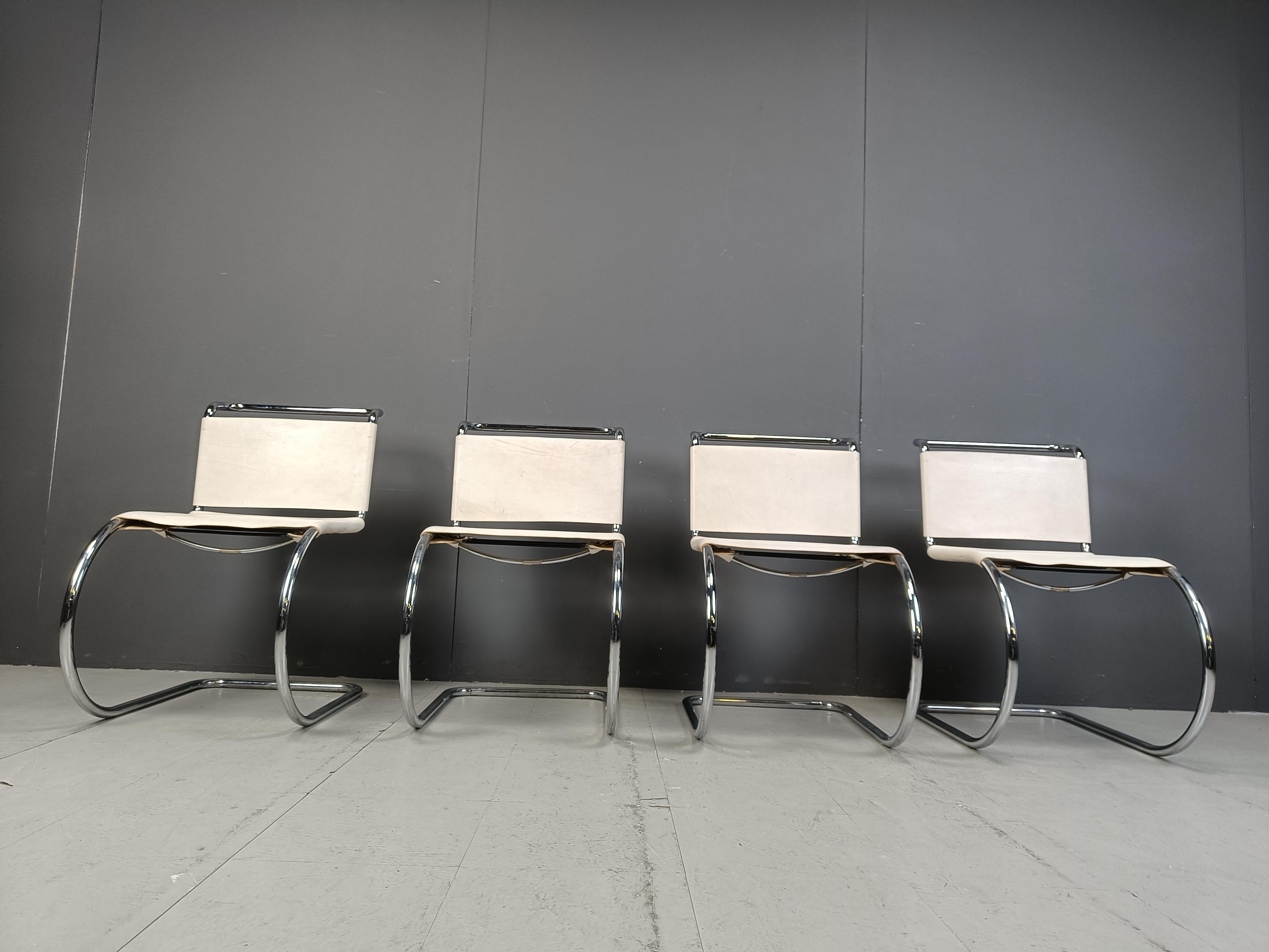 Leather Set of 4 dining chairs by Mies van der Rohe for Knoll International, 1970s