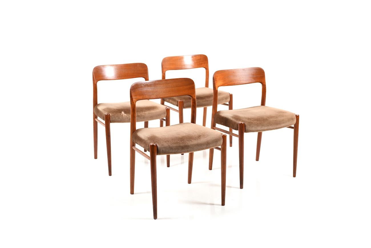 Danish Set of 4 Dining Chairs by Niels O. Moller, Model 75, Denmark, 1960s For Sale