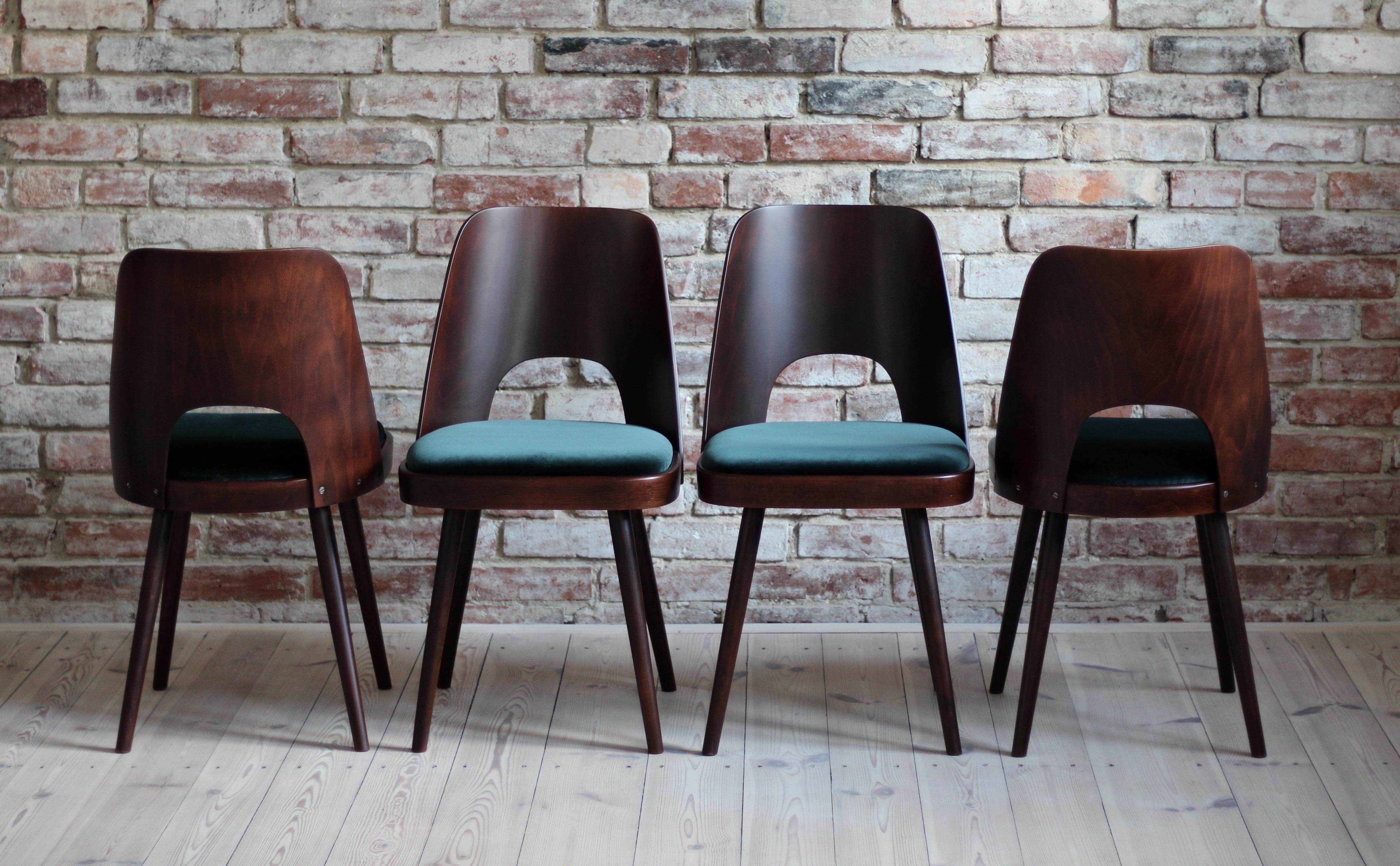 This set of four vintage dining chairs was designed by Oswald Haerdtl in the 1950s, famous Austrian designer - together with Mr. Josef Hoffmann he designed the cafe terrace at the Vienna Werkbund Exhibition of 1930, where they designed every little