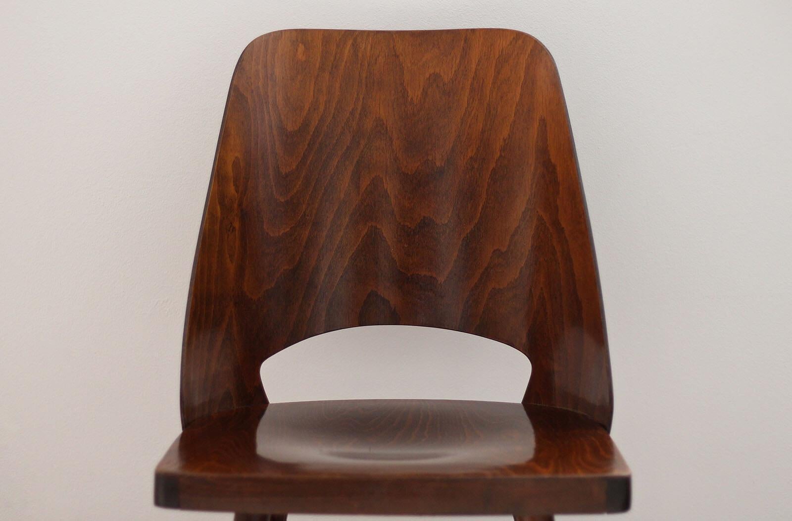 Set of 4 Dining Chairs by Radomir Hofman for TON, Model 514, Beech Veneer 7