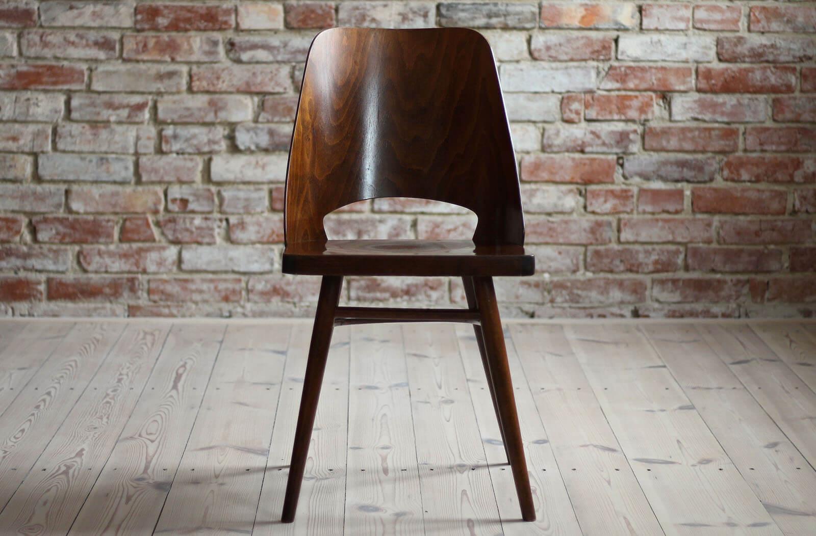 Czech Set of 4 Dining Chairs by Radomir Hofman for TON, Model 514, Beech Veneer