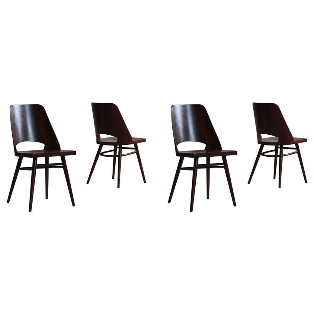 Set of 4 Dining Chairs by Radomir Hofman for TON, Model 514, Beech Veneer For Sale