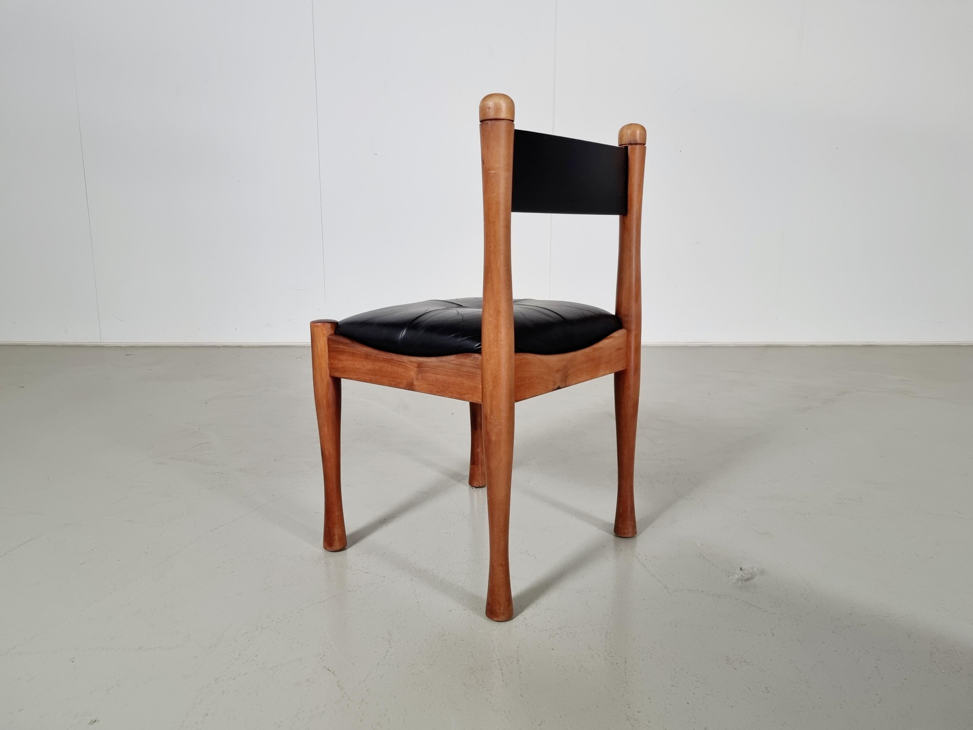 Leather Set of 4  dining chairs by Silvio Coppola for Bernini, 1960s For Sale