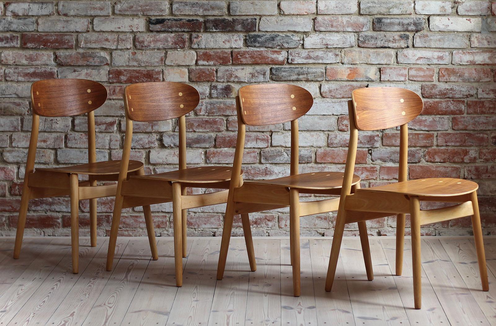 These chairs were designed by Sven Erik Fryklund and manufactured by Swedish Hagafors Stolfabrik manufacture in 1960s. Frame is made of beech wood, seat and backrest are made of bent teak. The chairs are very well designed, in perfect proportions