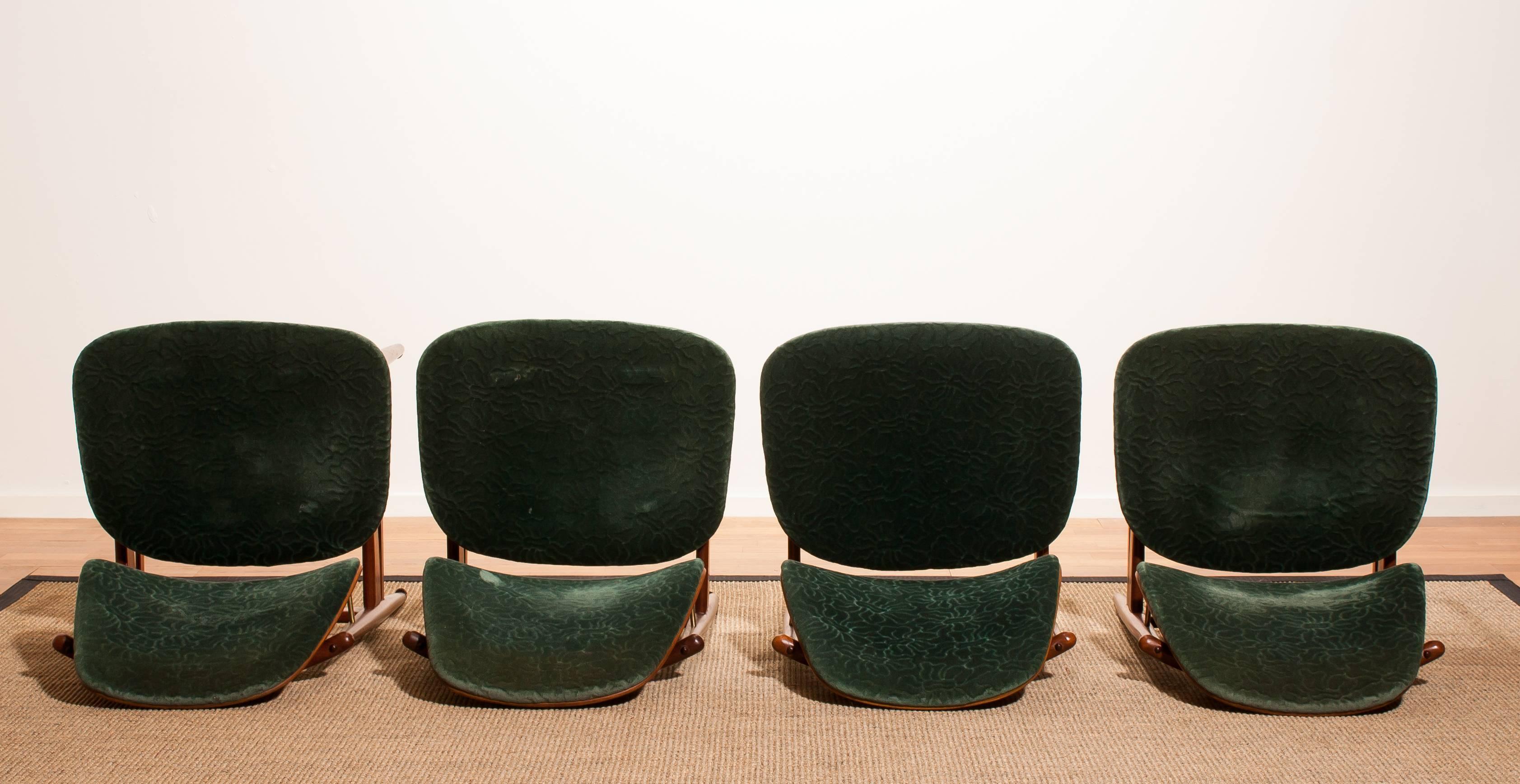 Velvet Set of Four Dining Chairs Designed by Arne Vodder for France &  Daverkosen
