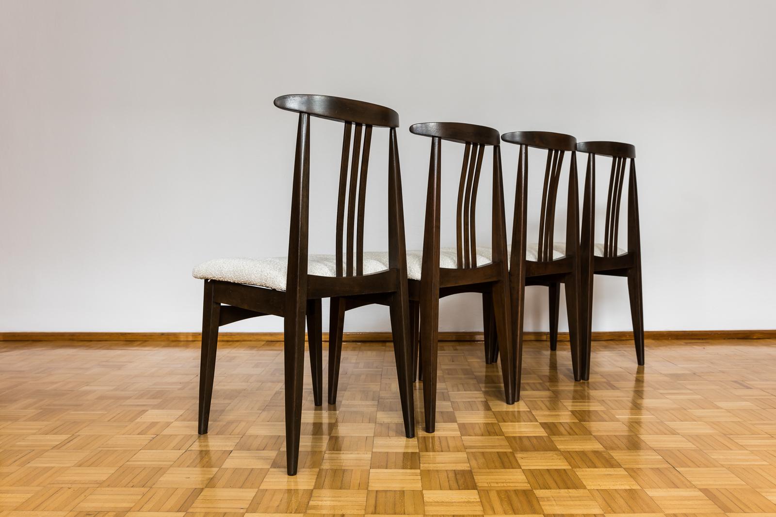 Polish Set of 4, Dining Chairs by M. Zieliński, 1960s For Sale