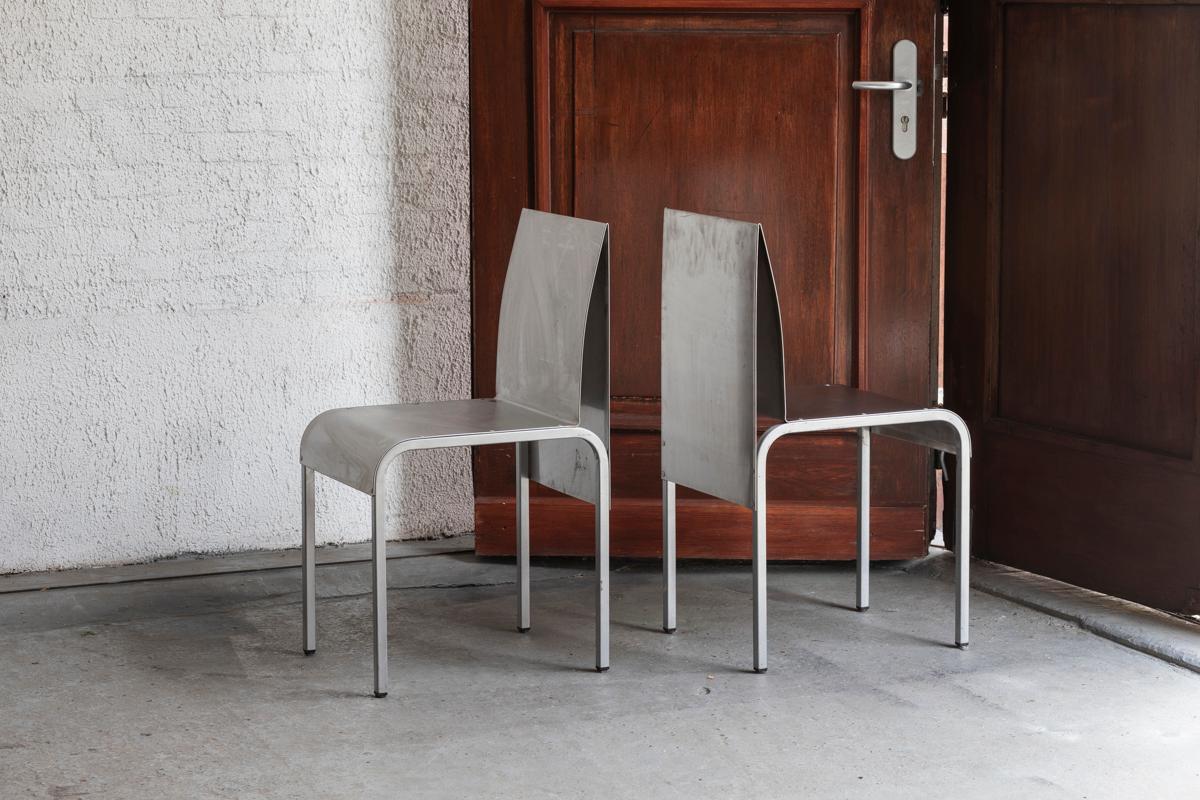 Late 20th Century Set of 4 Dining Chairs in Bent Aluminum, Belgian design, 1980's