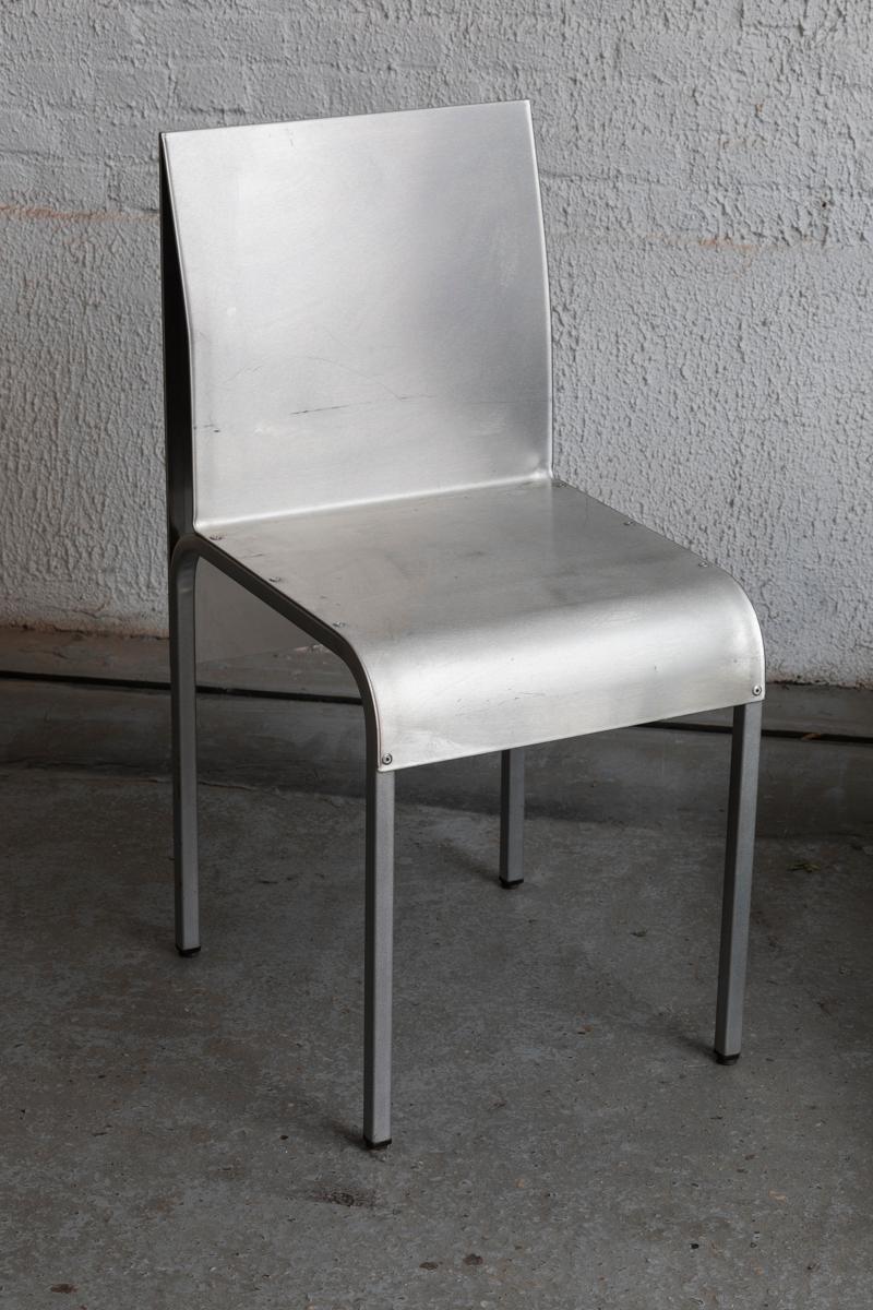 Set of 4 Dining Chairs in Bent Aluminum, Belgian design, 1980's 3