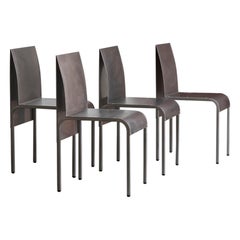 Vintage Set of 4 Dining Chairs in Bent Aluminum, Belgian design, 1980
s