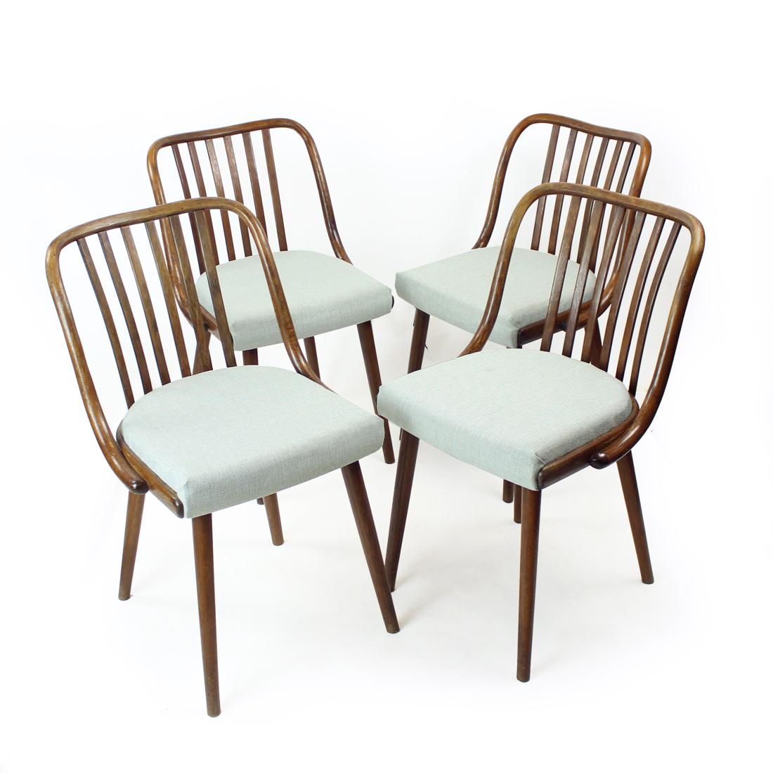 Ensemble de 4 chaises de salle à manger en chêne foncé cintré de Jitona, Tchécoslovaquie, années 1960 en vente 3
