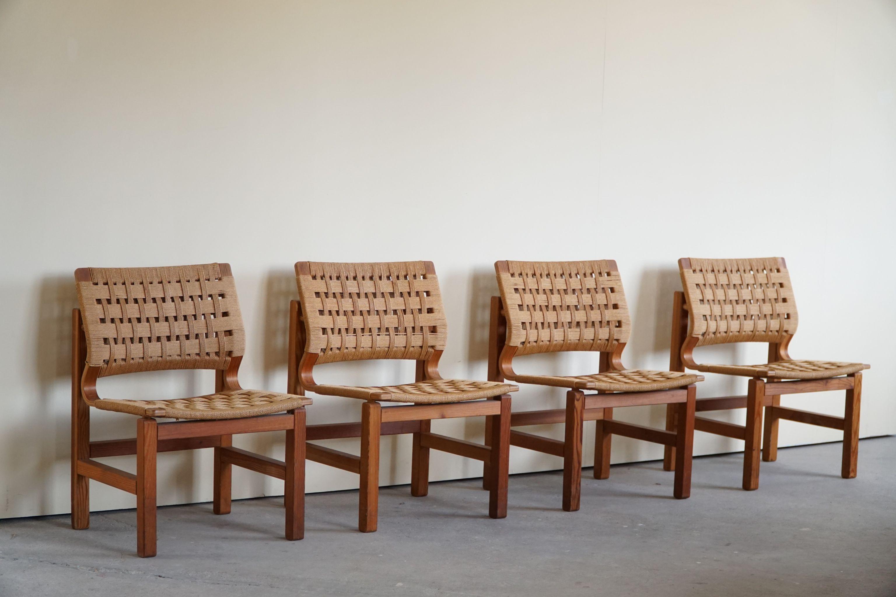 Set of 4 Dining Chairs in Pitch Pine & Papercord, Danish Modern by Vagn Fuglsang 4
