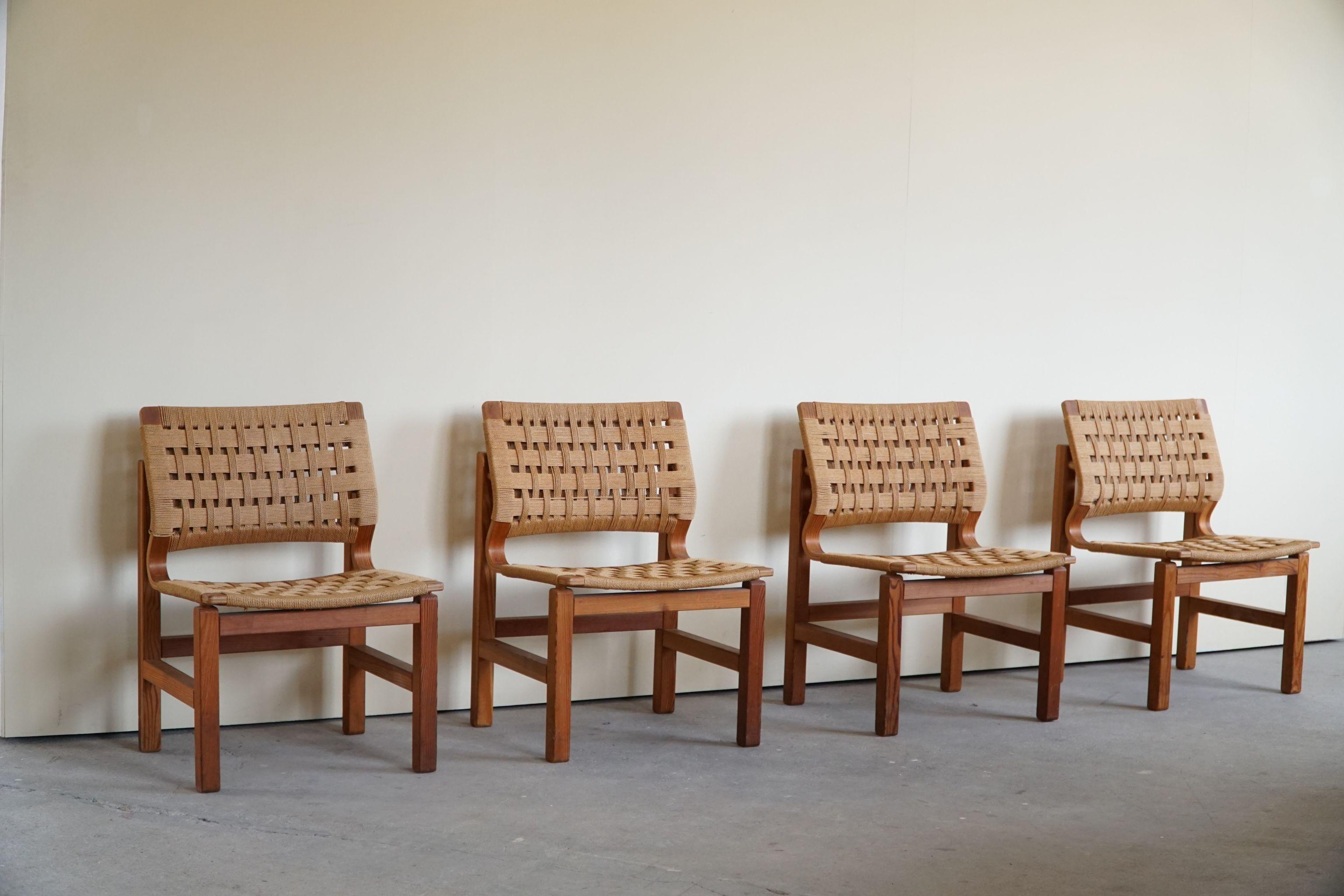 Set of 4 Dining Chairs in Pitch Pine & Papercord, Danish Modern by Vagn Fuglsang 7