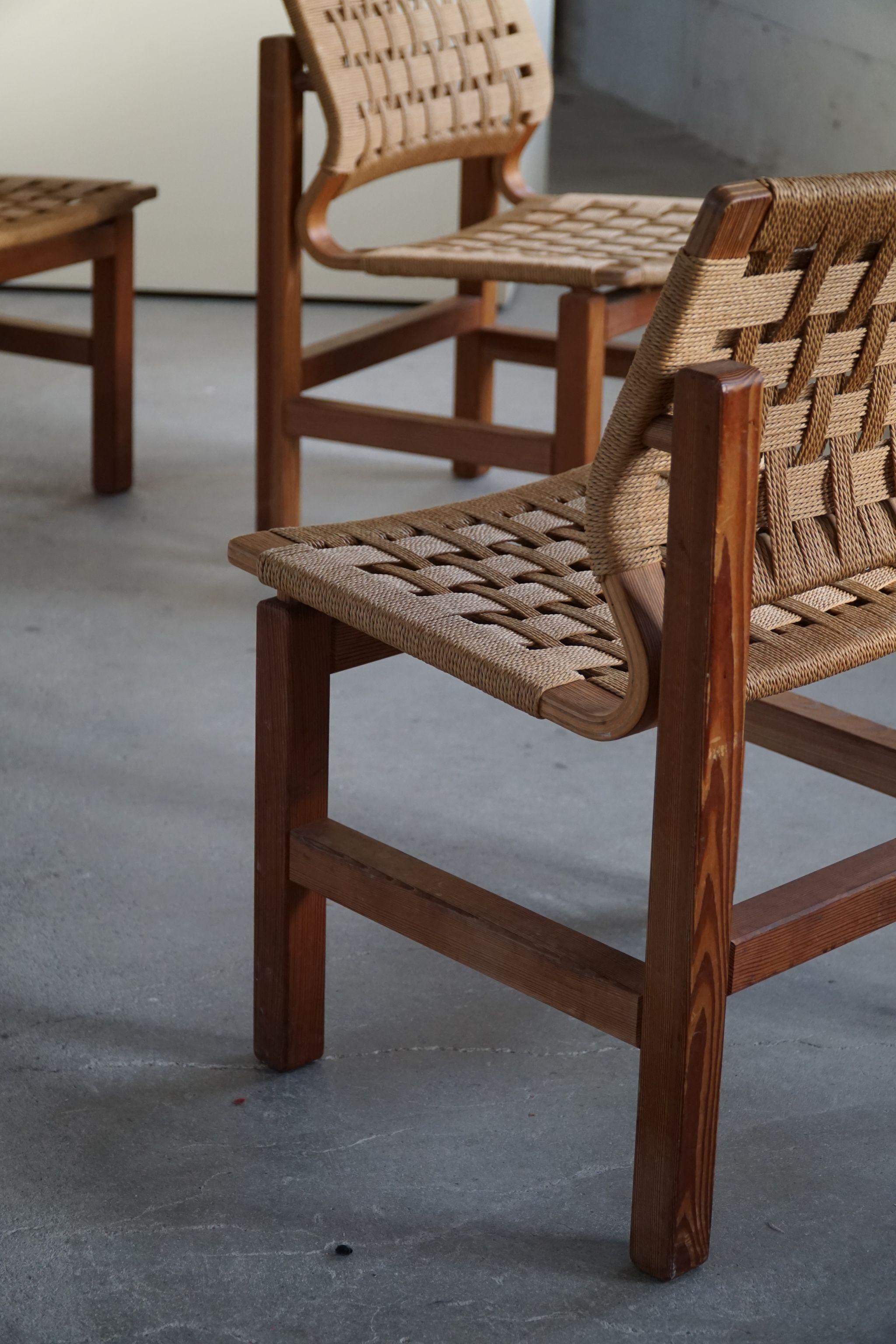 Set of 4 Dining Chairs in Pitch Pine & Papercord, Danish Modern by Vagn Fuglsang 9