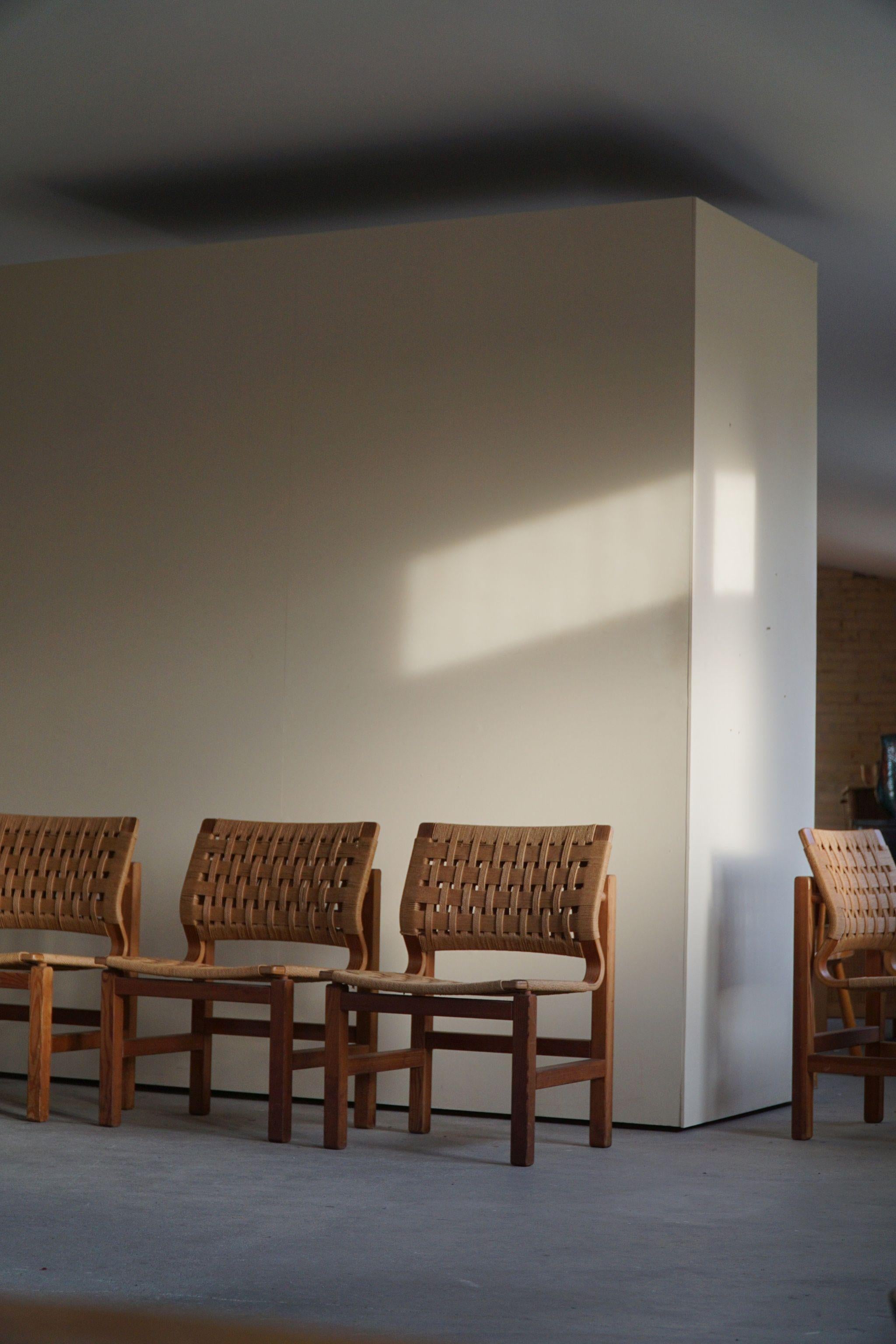 Set of 4 Dining Chairs in Pitch Pine & Papercord, Danish Modern by Vagn Fuglsang 1