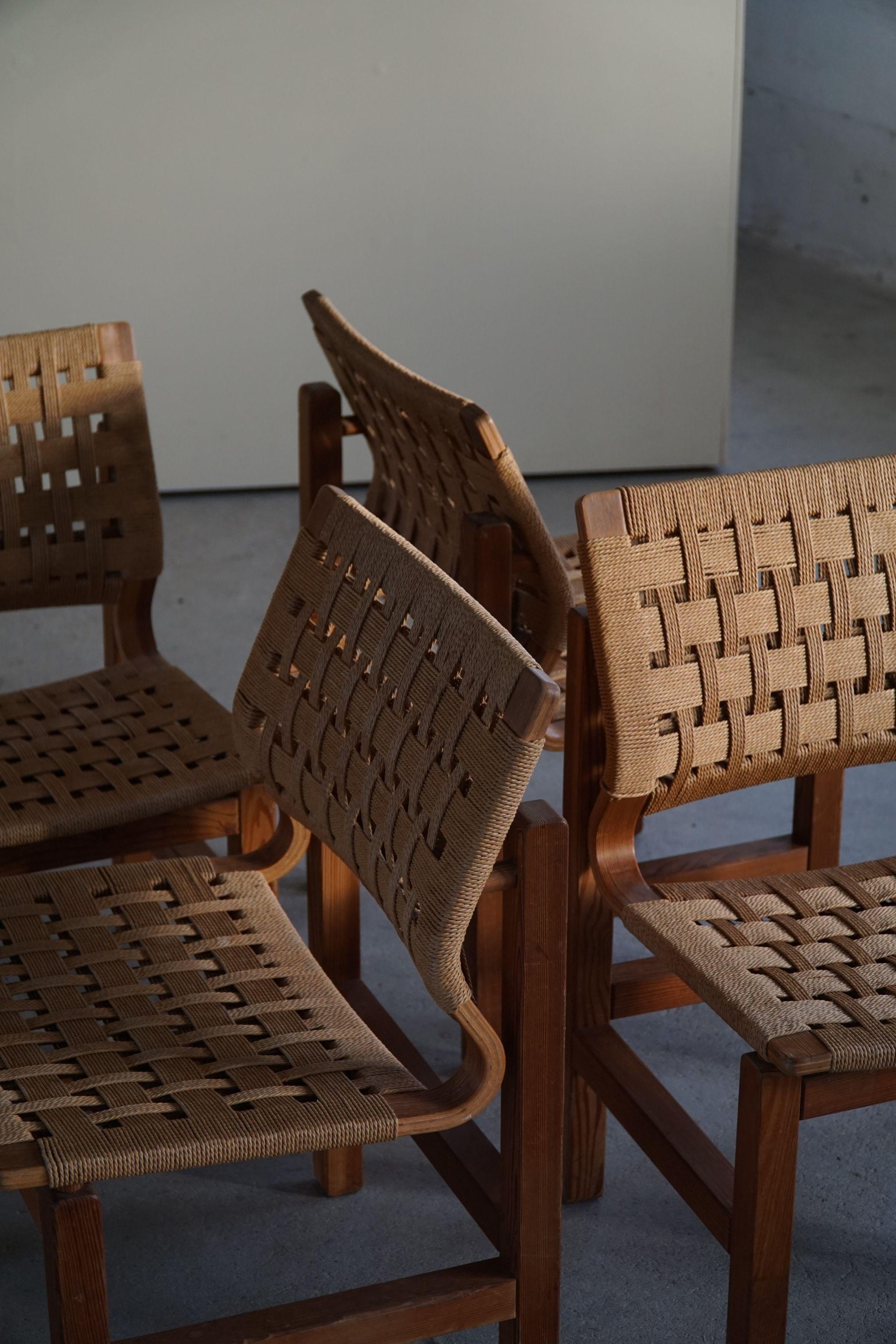 Set of 4 Dining Chairs in Pitch Pine & Papercord, Danish Modern by Vagn Fuglsang 3