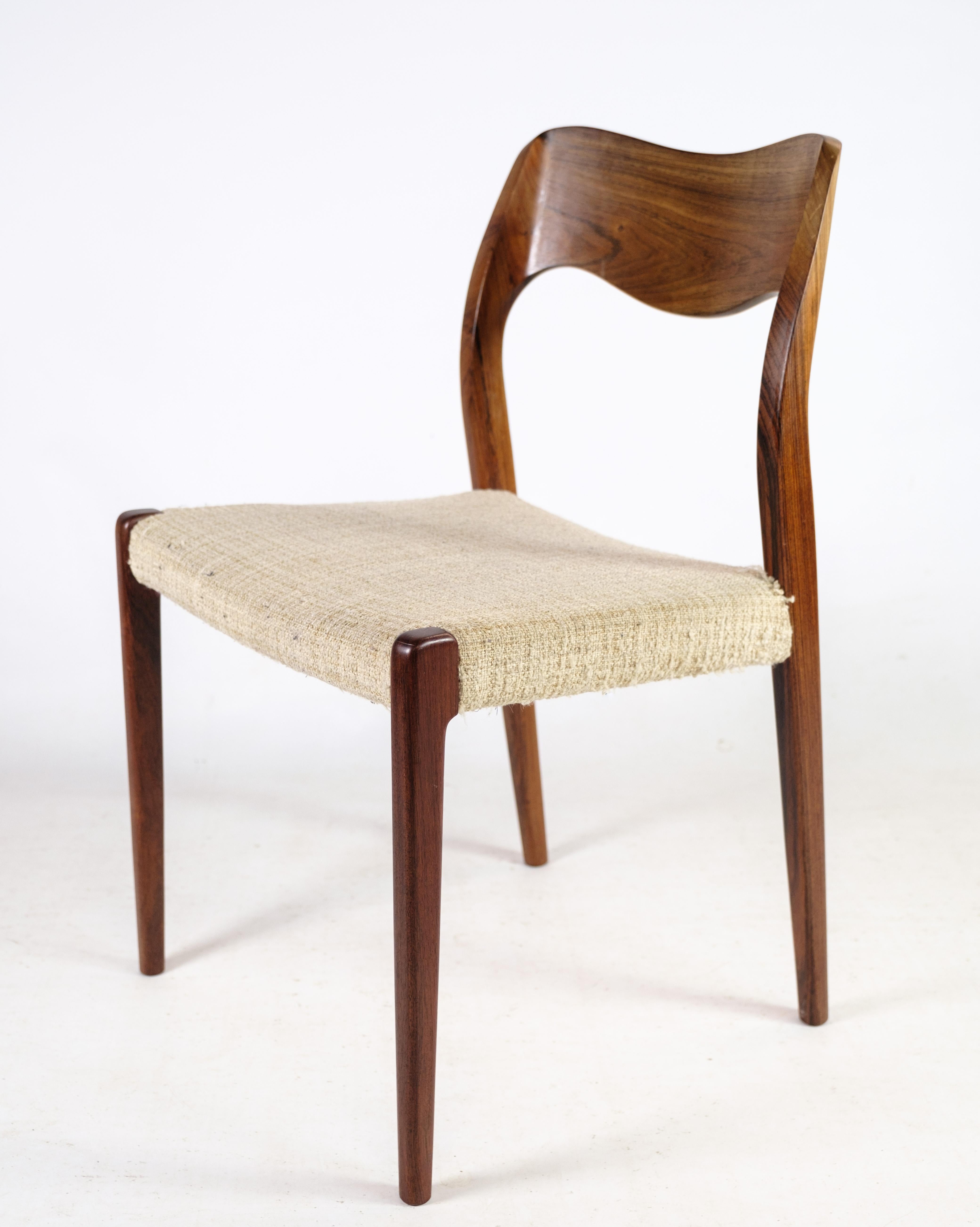 Papercord Mid-Century Modern Set of 4 Dining Chairs in Rosewood, Model 71, N.O Møller