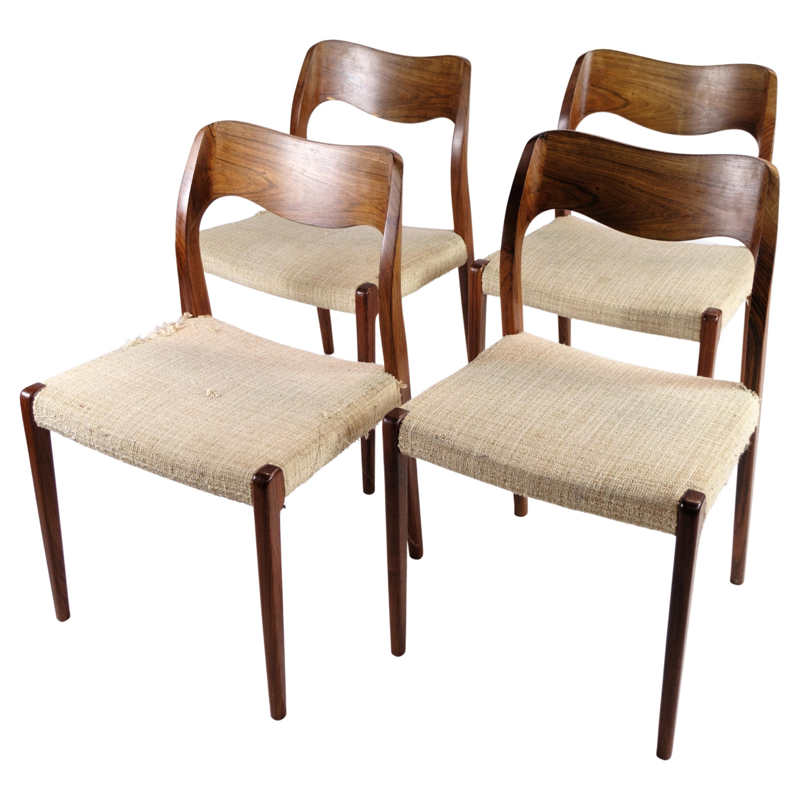 Set of 4 Dining Chairs in Rosewood, Model 71, N.O Møller, Designed in 1951