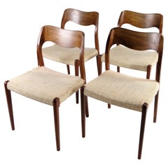 Set of 4 Dining Chairs in Rosewood, Model 71, N.O Møller, Designed in 1951
