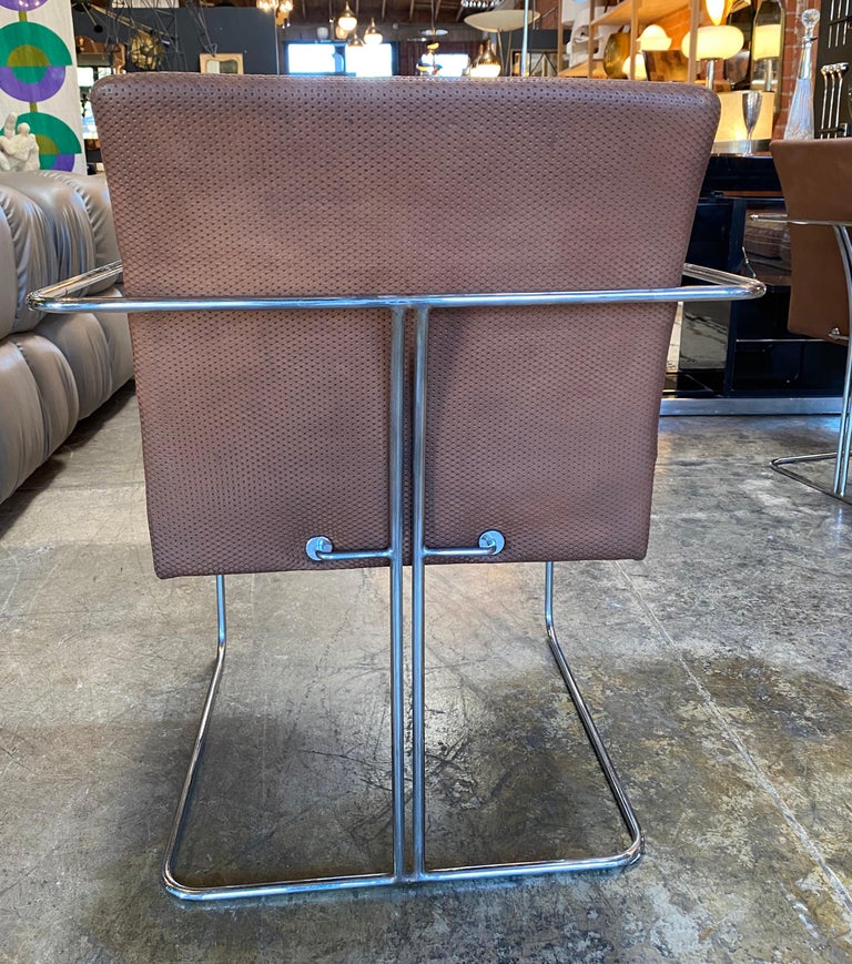 Set of 4 Dining Chairs Leather and Chrome by F.ll Saporiti, 1970s For Sale 4