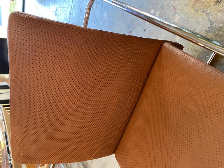 Set of 4 Dining Chairs Leather and Chrome by F.ll Saporiti, 1970s For Sale 3