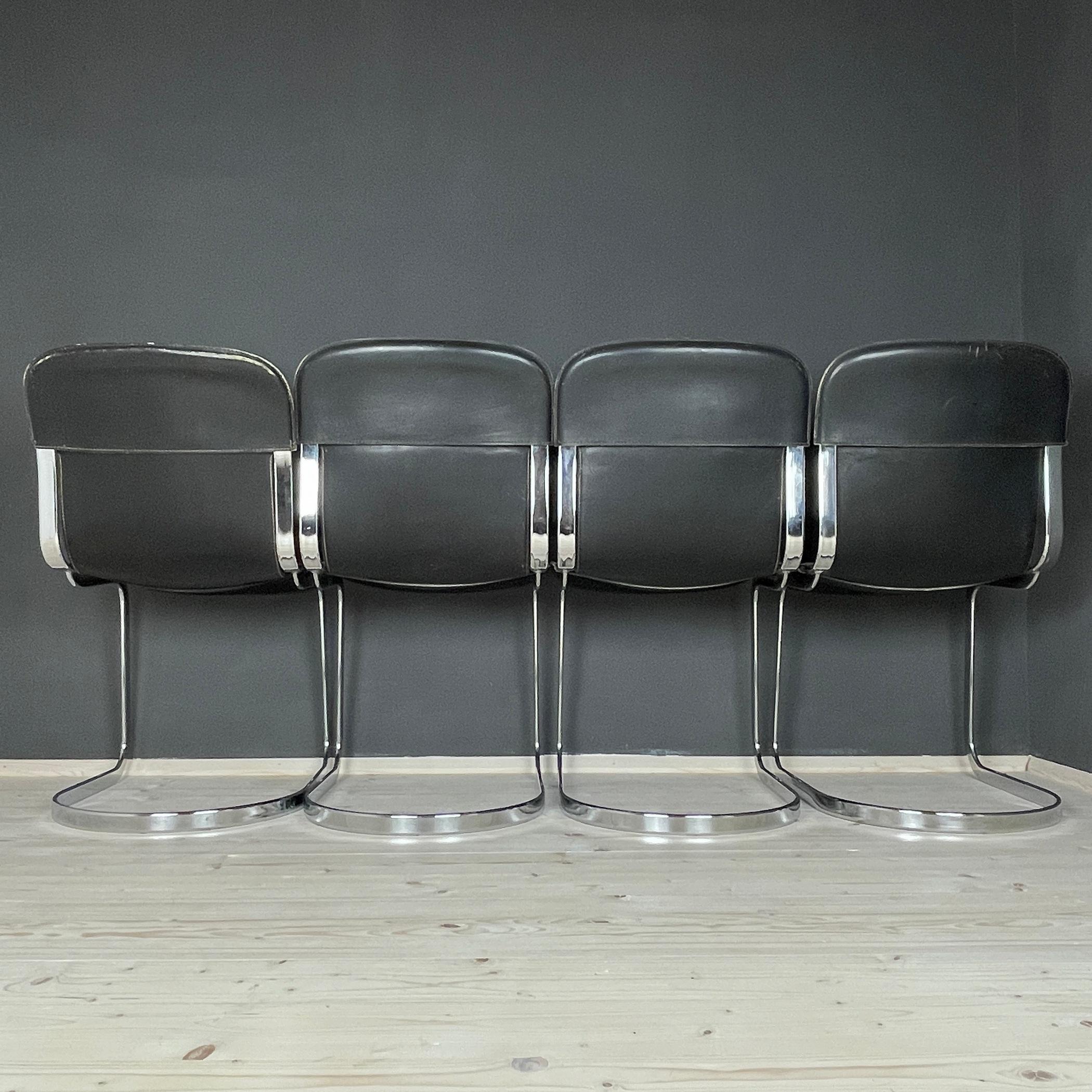 Metal Set of 4 Dining Chairs Model C2 by Willy Rizzo for Cidue Italy 1970s