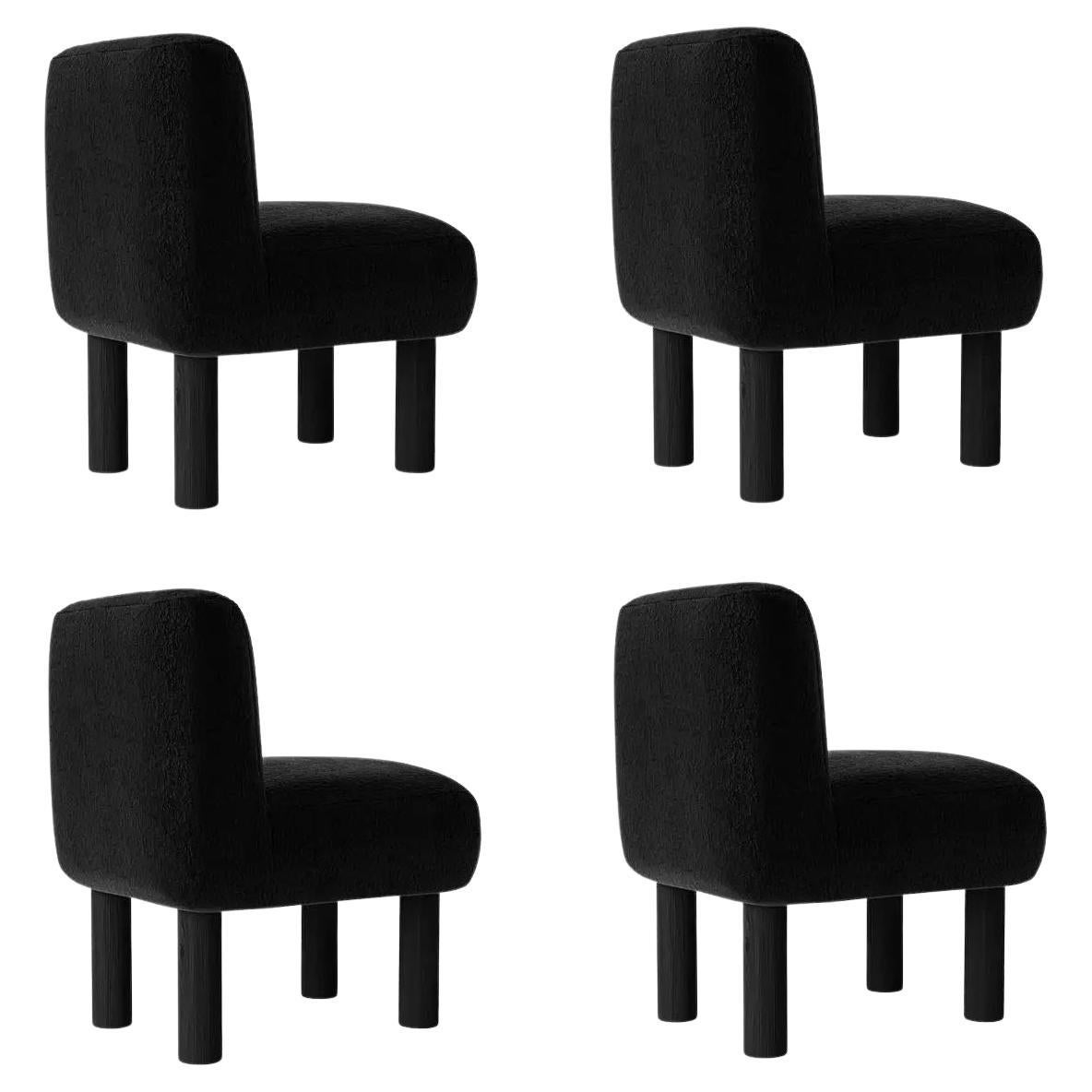 Set of 4 Custom Dining Chairs In Black Wool Bouclé  For Sale