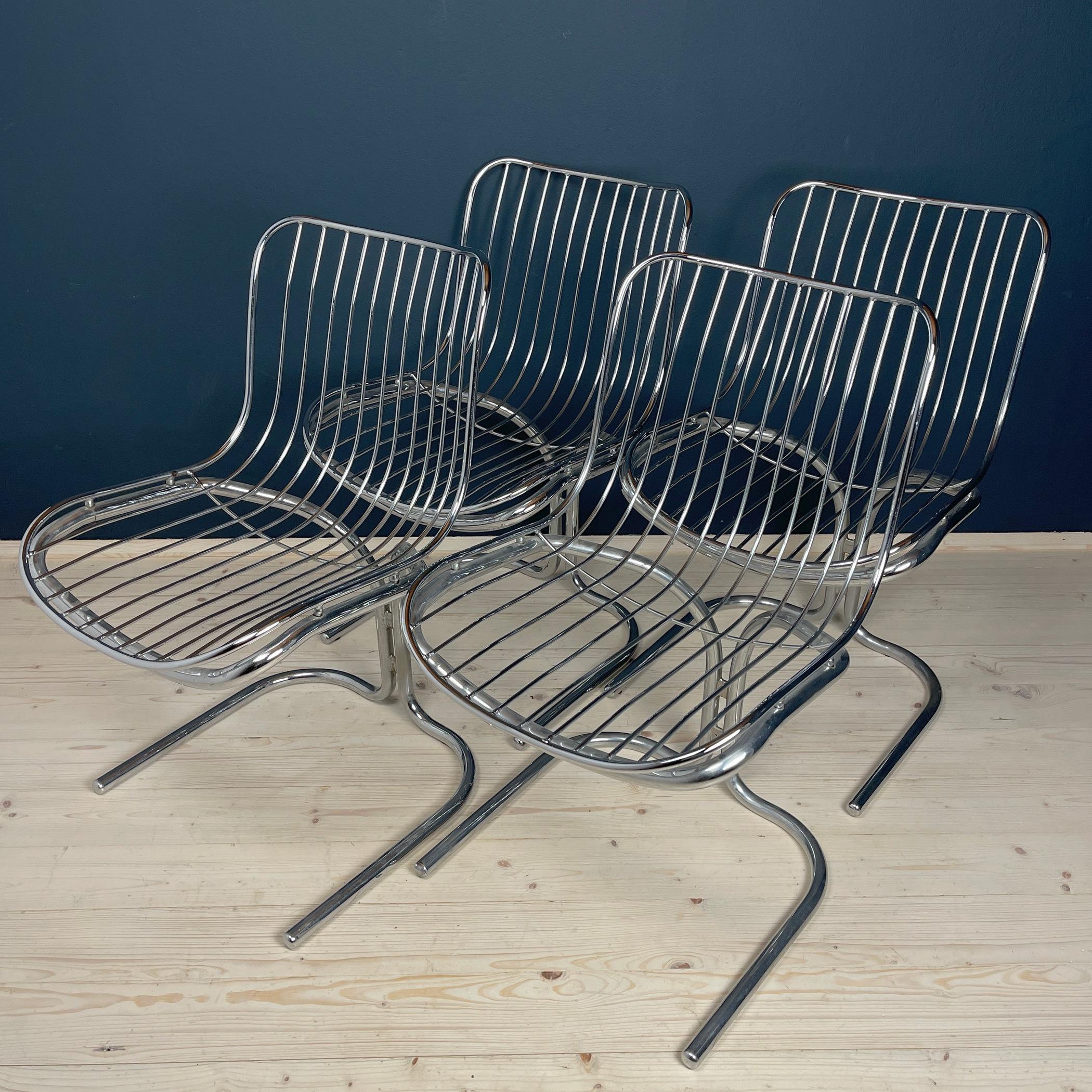 Metal Set of 4 dining chairs Radiofreccia by Gastone Rinaldi for Rima Padova Italy1970 For Sale