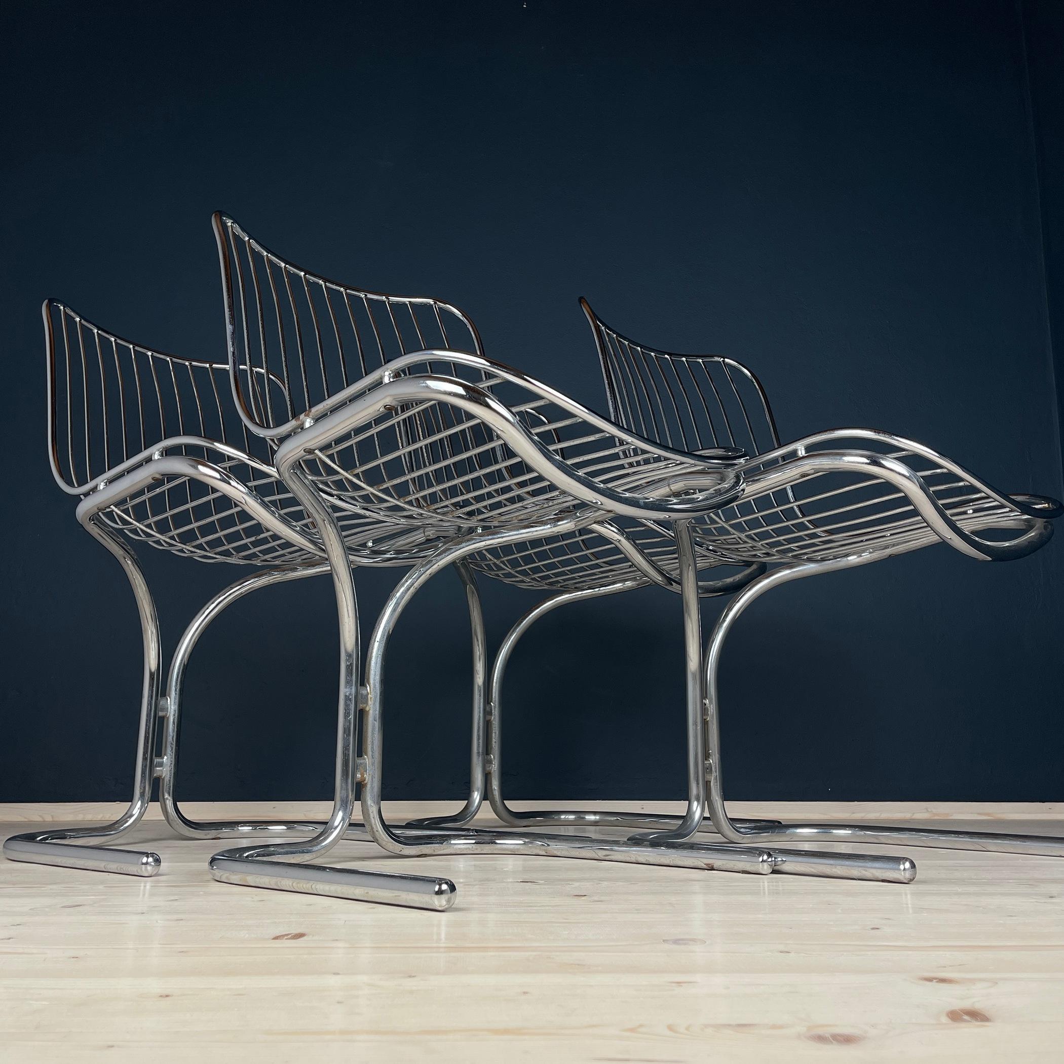 Set of 4 dining chairs Radiofreccia by Gastone Rinaldi for Rima Padova Italy1970 2