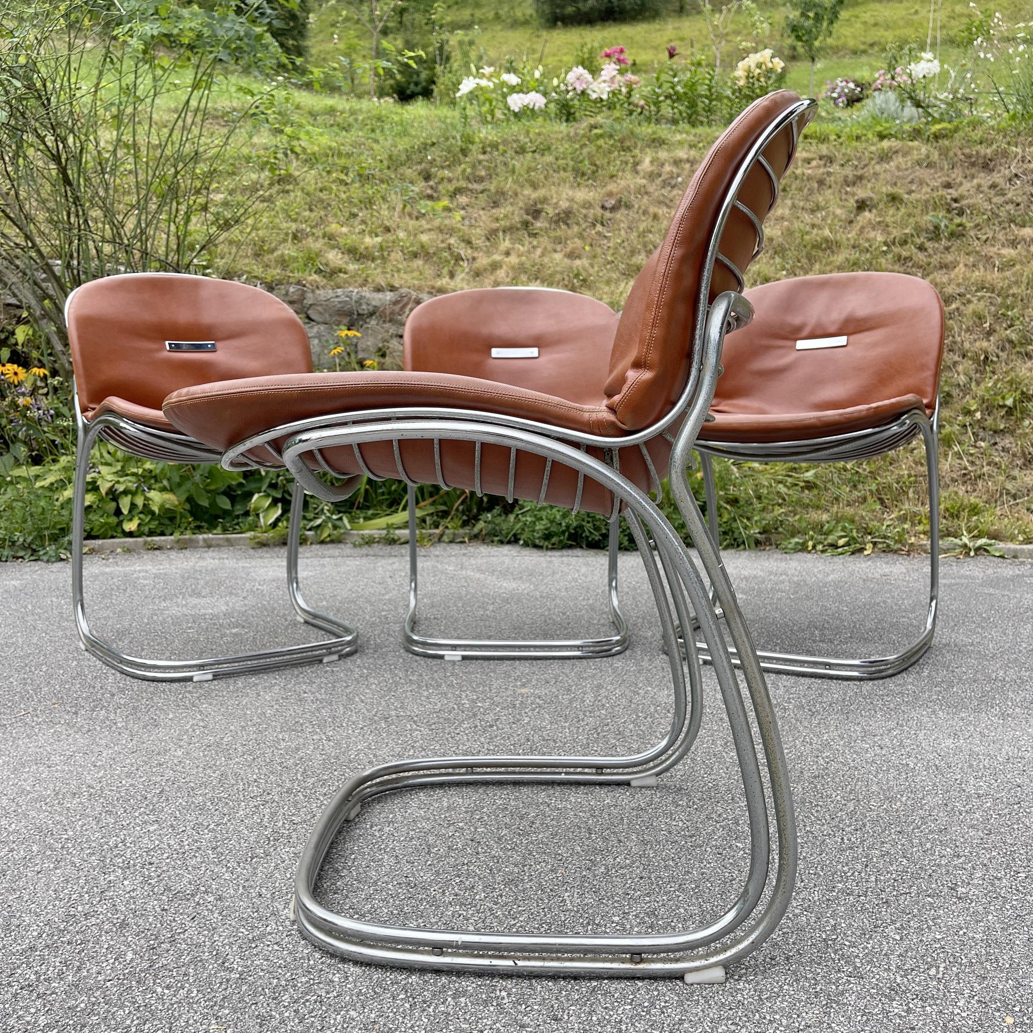 Mid-Century Modern Set of 4 Dining Chairs Sabrina by Gastone Rinaldi for Rima Padova Italy 1970s