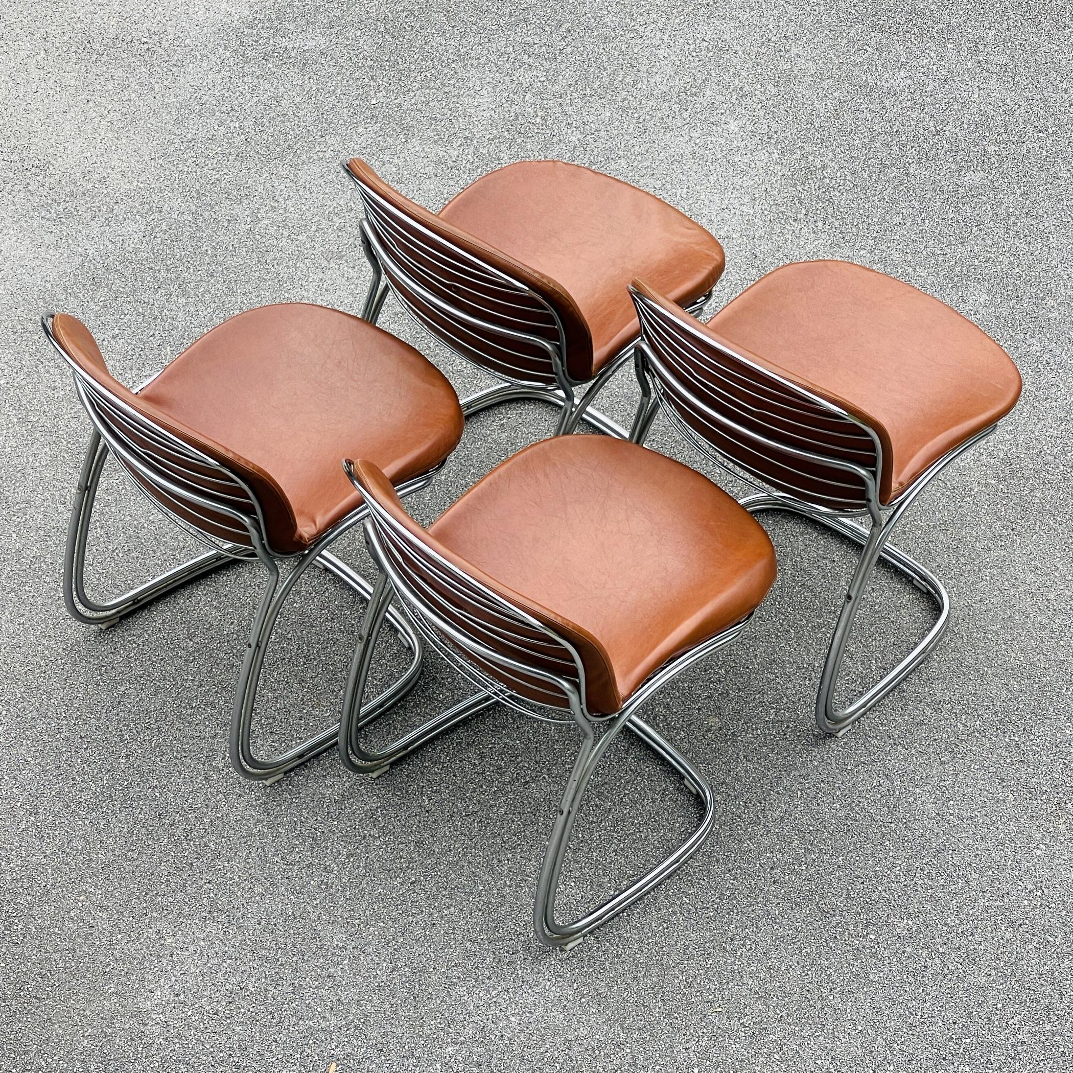 Metal Set of 4 Dining Chairs Sabrina by Gastone Rinaldi for Rima Padova Italy 1970s