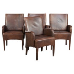 Set of 4 dining chairs/side chairs with armrests made of cowhide