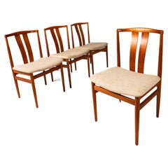 Ensemble de 4 chaises de salle à manger, teck et tissu en maille grège par Vamdrup Stolefabrik, années 1960