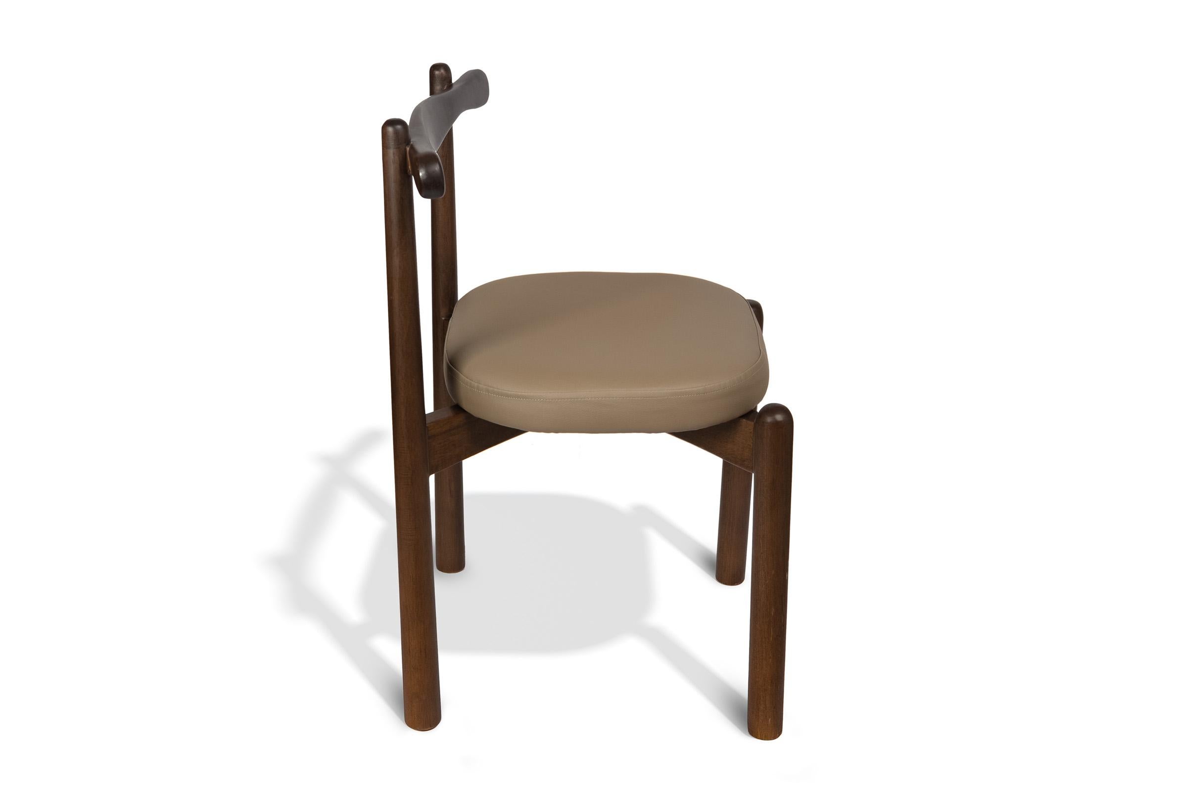 Organic Modern Set of 4 Dining Chairs Uçá Dark Brown Wood (fabric ref : F04) For Sale