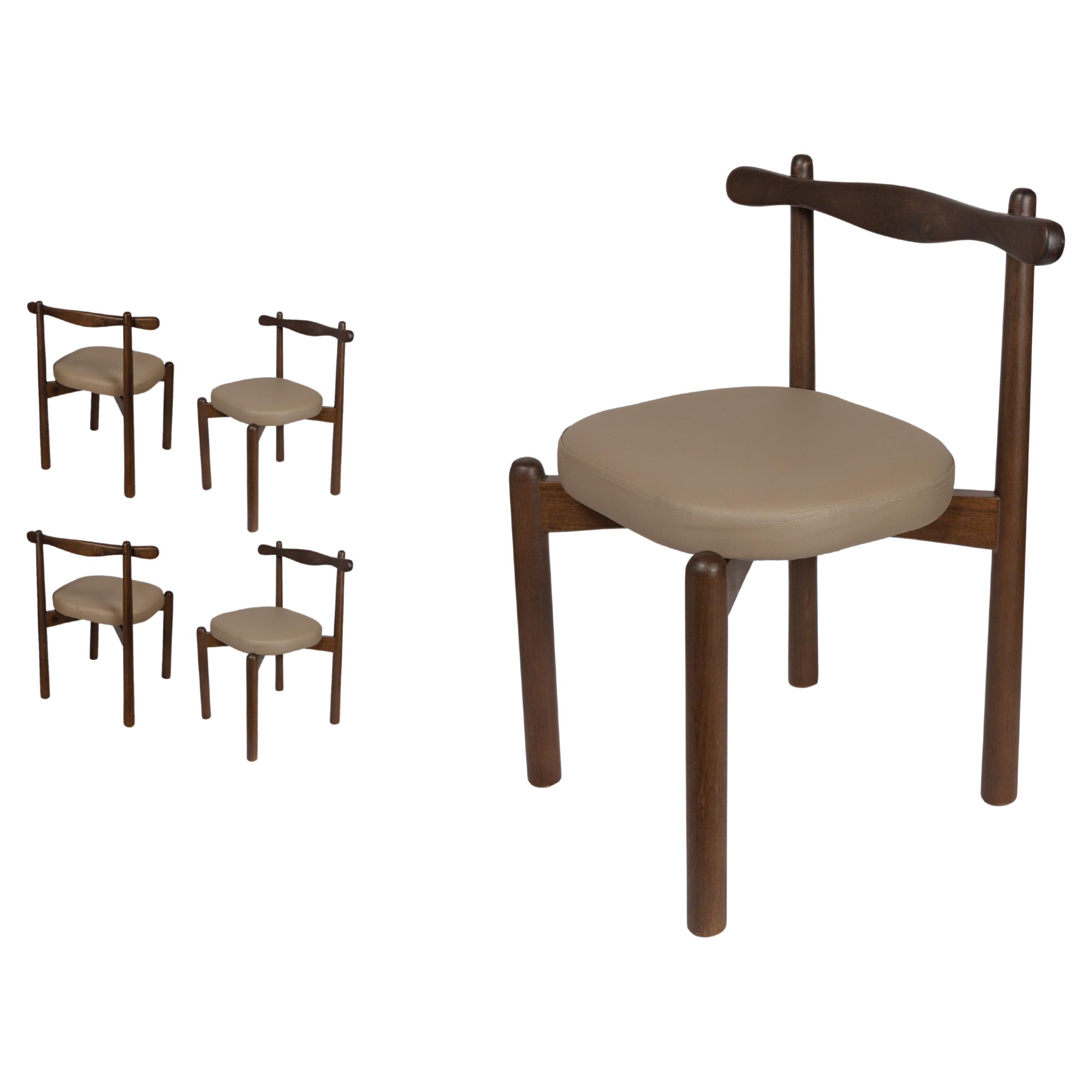 Set of 4 Dining Chairs Uçá Dark Brown Wood (fabric ref : F04) For Sale