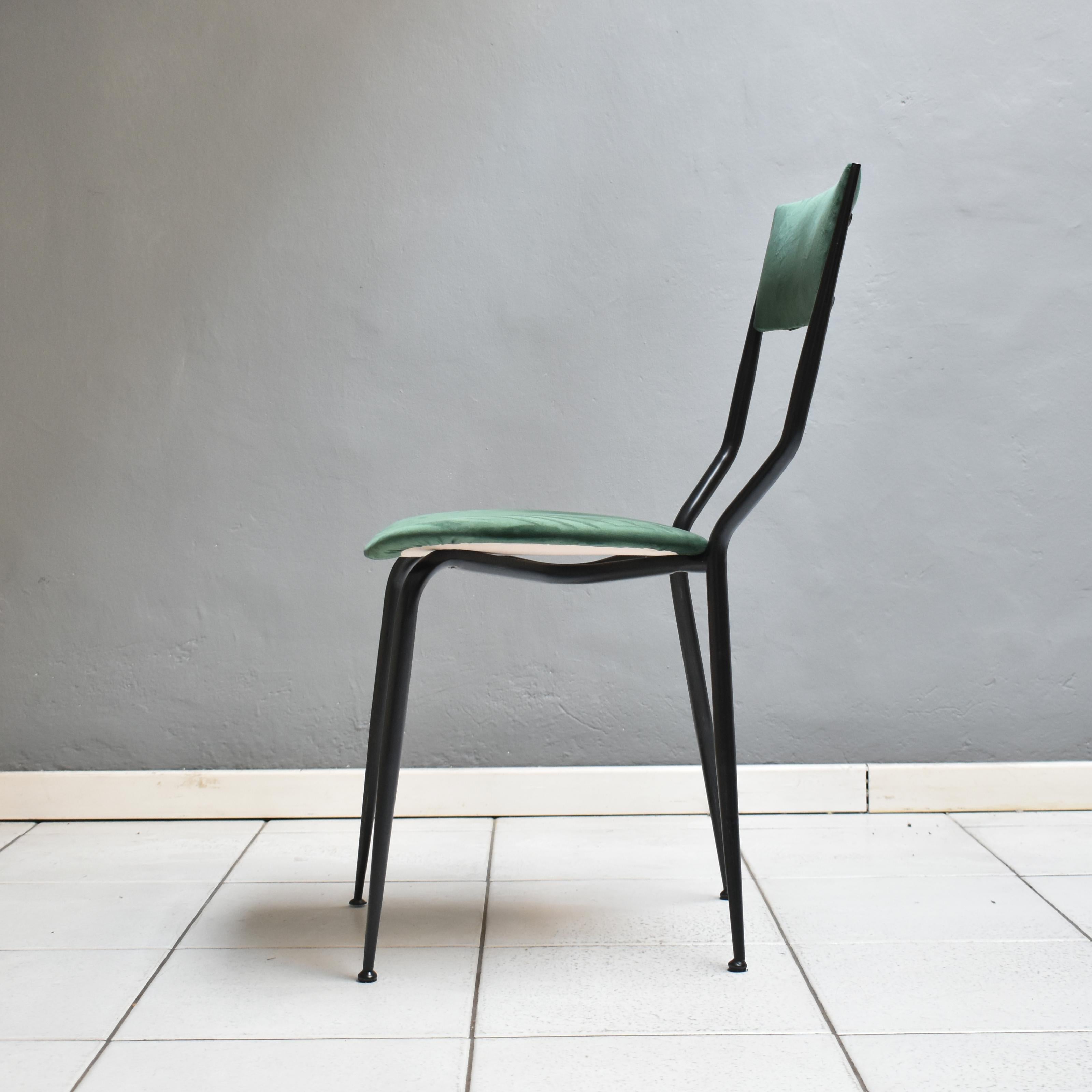 Mid-Century Modern Dining Room Chair 1960s Italian Manufacture Black Iron Green Velvet For Sale