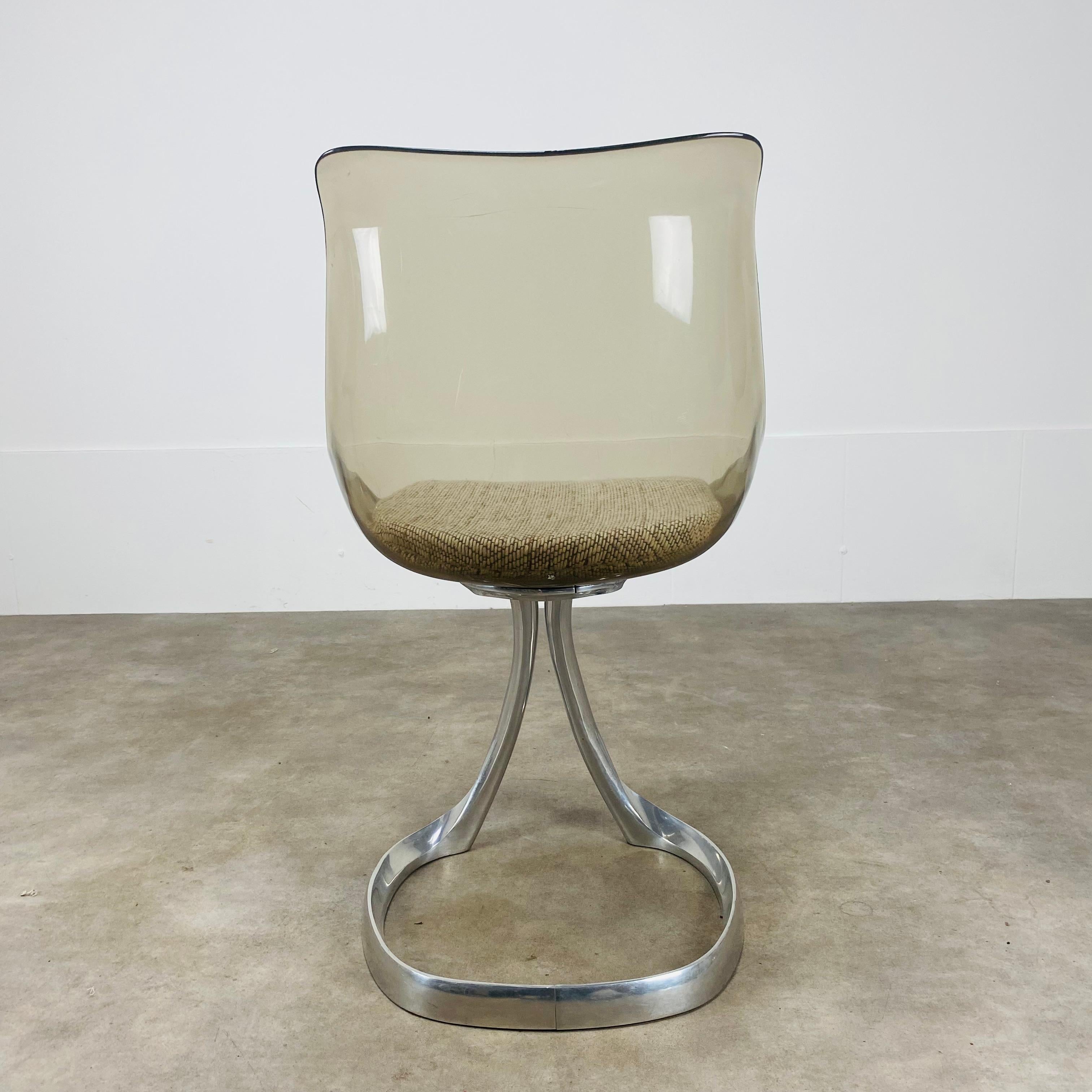 Set of 4 dining room chairs by Michel Charron, plexiglass and aluminium  For Sale 1