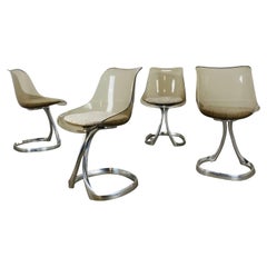 Set of 4 dining room chairs by Michel Charron, plexiglass and aluminium 