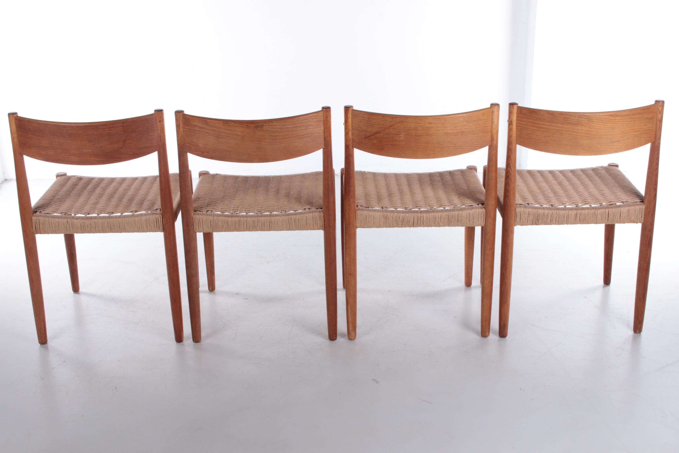 Papercord Set of 4 Dining Room Chairs by Poul Volther for Frem Røjle, 1960s