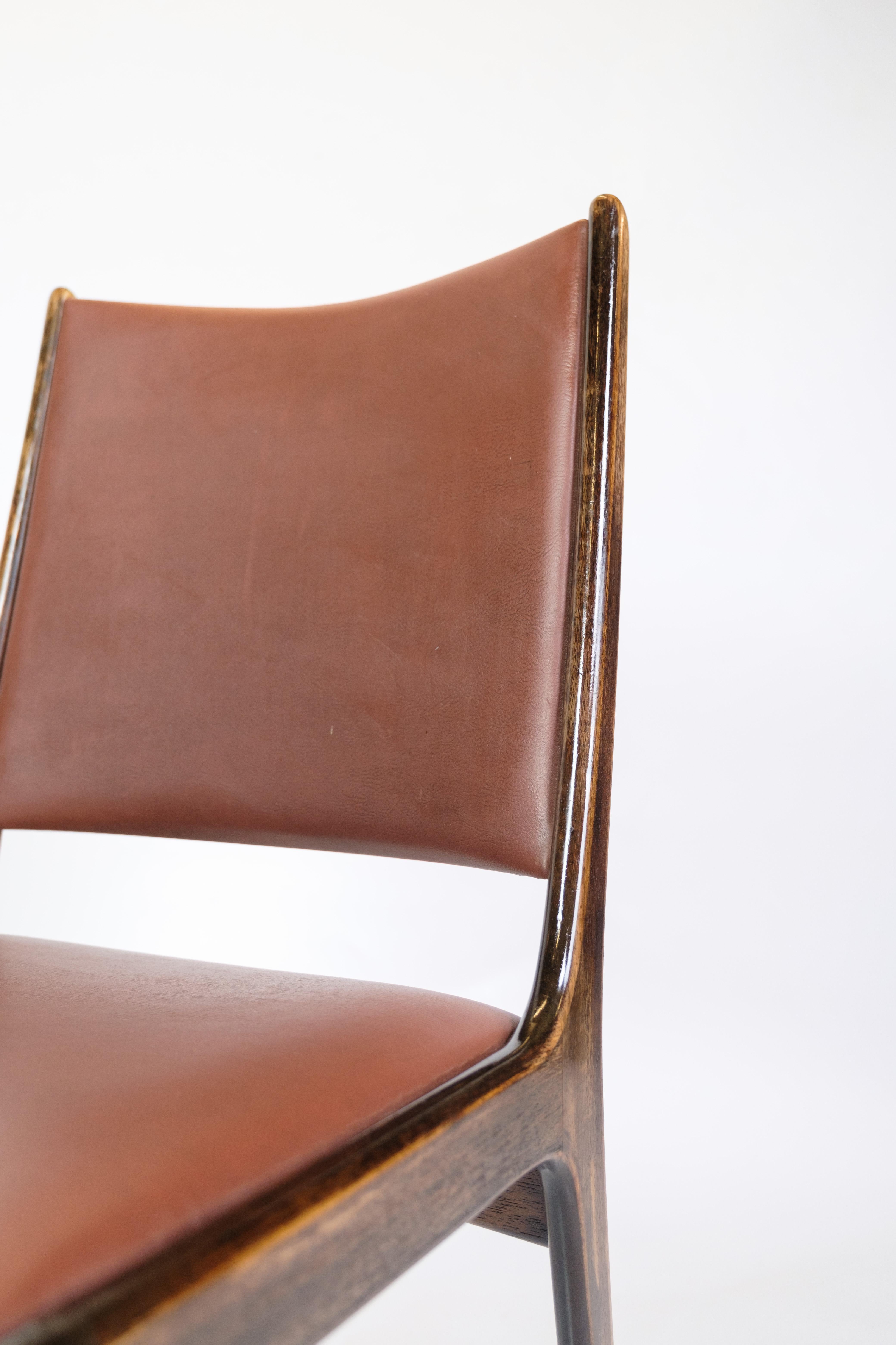 Leather Set Of 4 Dining Room Chairs Made In Rosewood By Johannes Andersen From 1960s For Sale